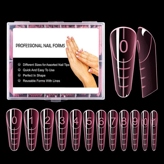 NMKL38 Diy 120PCS Clear Dual Nail Forms Full Cover Nail Mold Tips Arched Almond Acrylic Nail Extension Tools for Poly Gel Nail Art Salon