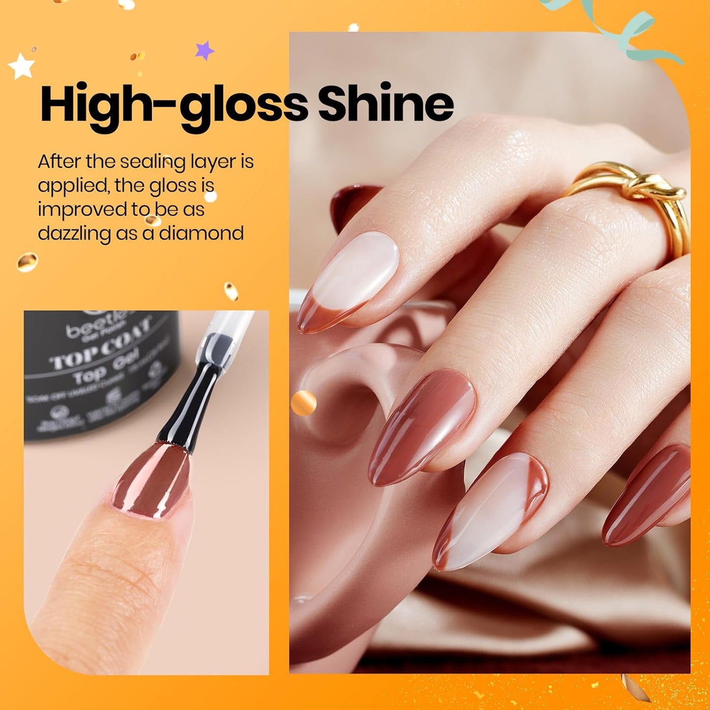 Beetles Top Coat Base Gel & Nail Glue Set-3Pcs No Wipe Top Coat Gel Nail Polish & Base Coat with 9 In 1 Nail Glue Shine Effect Long Lasting Soak Off Uv Light Lamp Diy Gift for Women & Girls