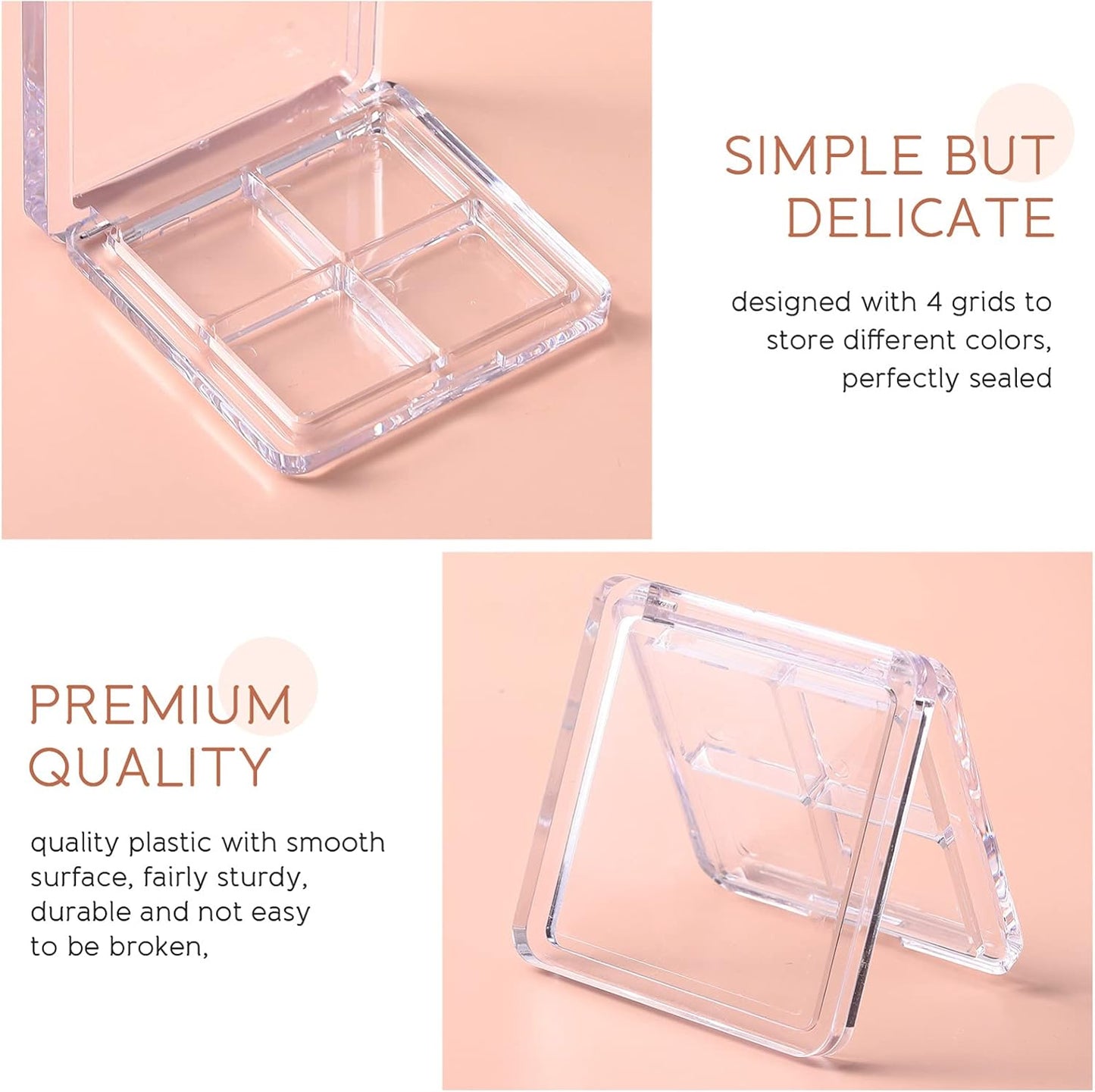 Beaupretty 4 Pieces Empty Eyeshadow Pallet 4 Grids Eye Shadow Lipstick Storage Case Box Clear Makeup DIY Cosmetic Organizer Container