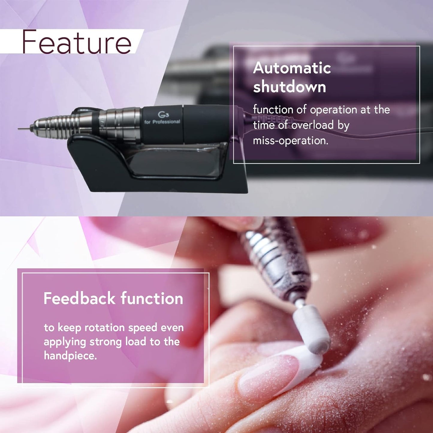 [Upower] G3 Professional Nail Drill Machine, 20000 RPM Electric File for Nails, Rechargeable Portable Nail Machine, Low Noise & Low Vibration (Made in Japan) Produced by URAWA Corp. [Gold]