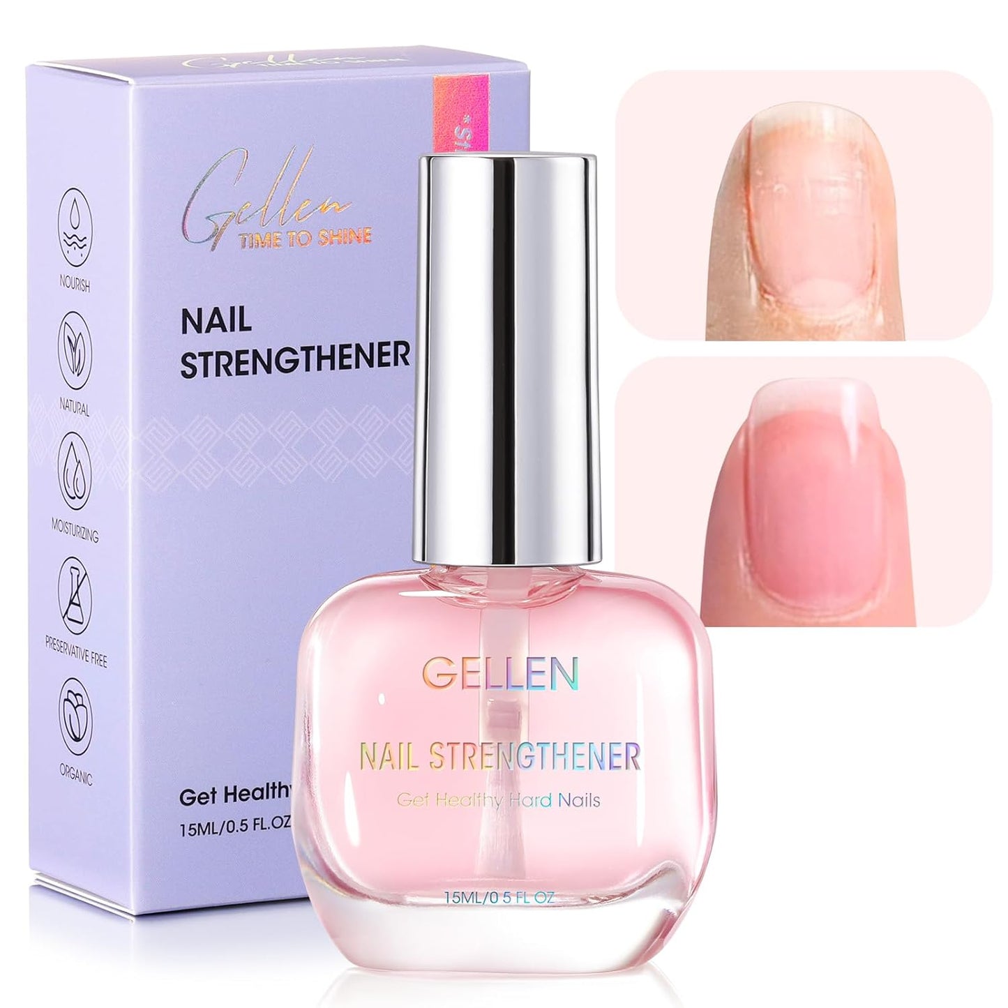 Gellen Nail Strengthener, 8-In-1 Nail Repair Serum Growth for Thin Brittle Damaged Nails, Air Dry Clear Nail Growth Care Treatment, Keratin Calcium Formula, Cherry Blossom Scent