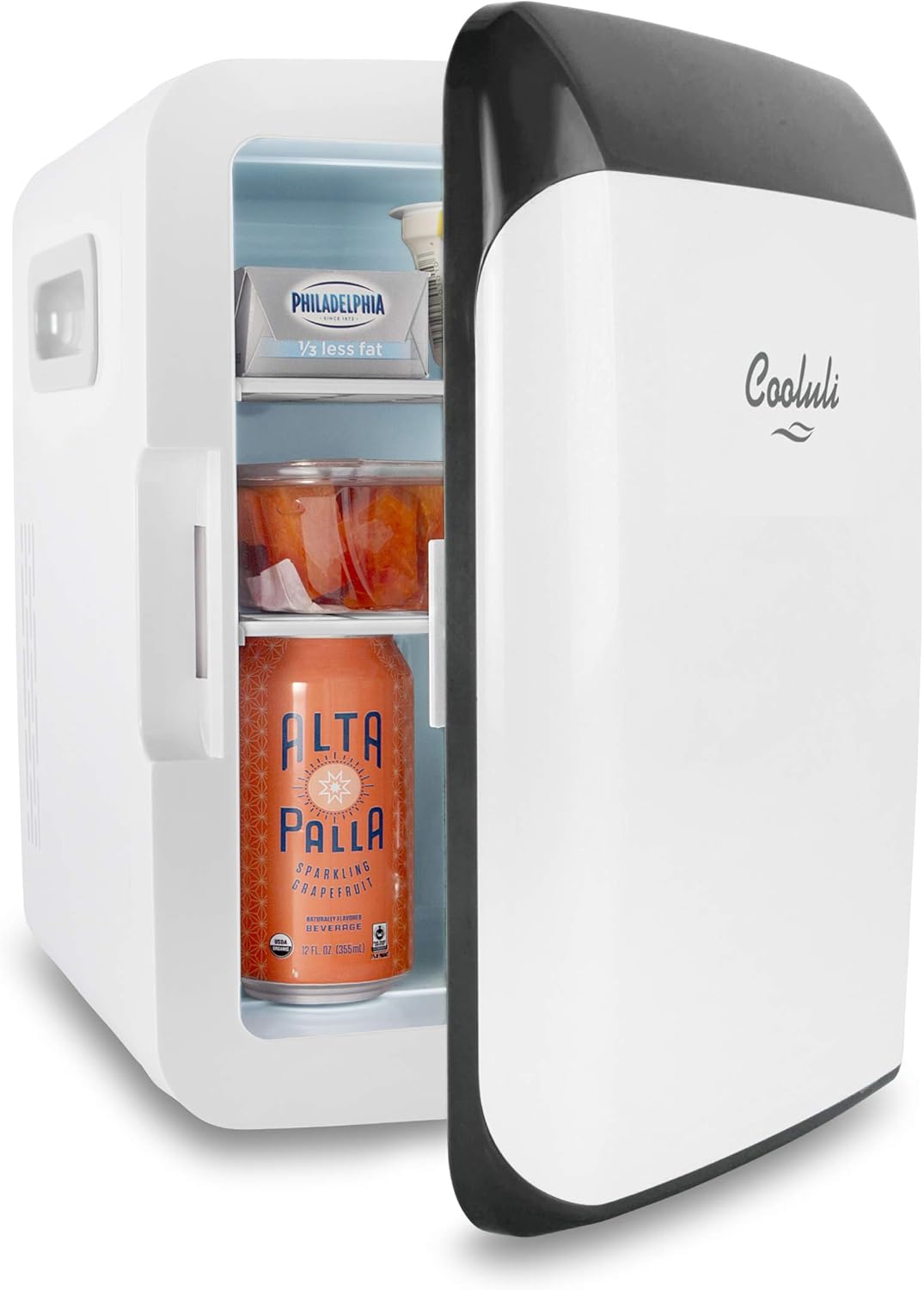 Cooluli 10L Mini Fridge for Bedroom - Car, Office Desk & College Dorm Room - 12V Portable Cooler & Warmer for Food, Drinks, Skincare, Beauty, Makeup & Cosmetics - AC/DC Small Refrigerator (White)