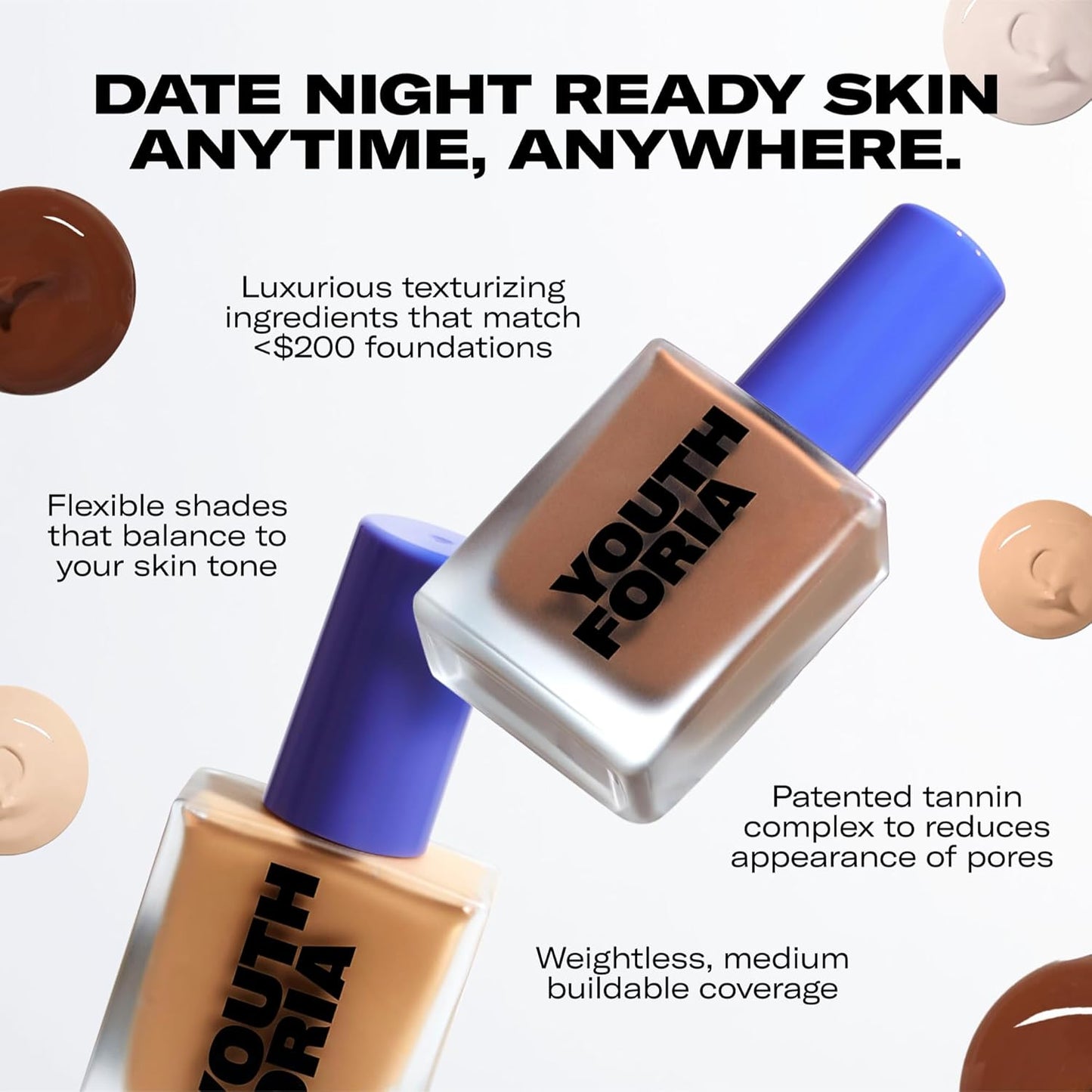 Youthforia Date Night Skin Tint Serum Foundation, Light-Medium Coverage, Hydrating Formula, Vegan & Cruelty-Free, 540 Deep - Neutral with Cool Undertones