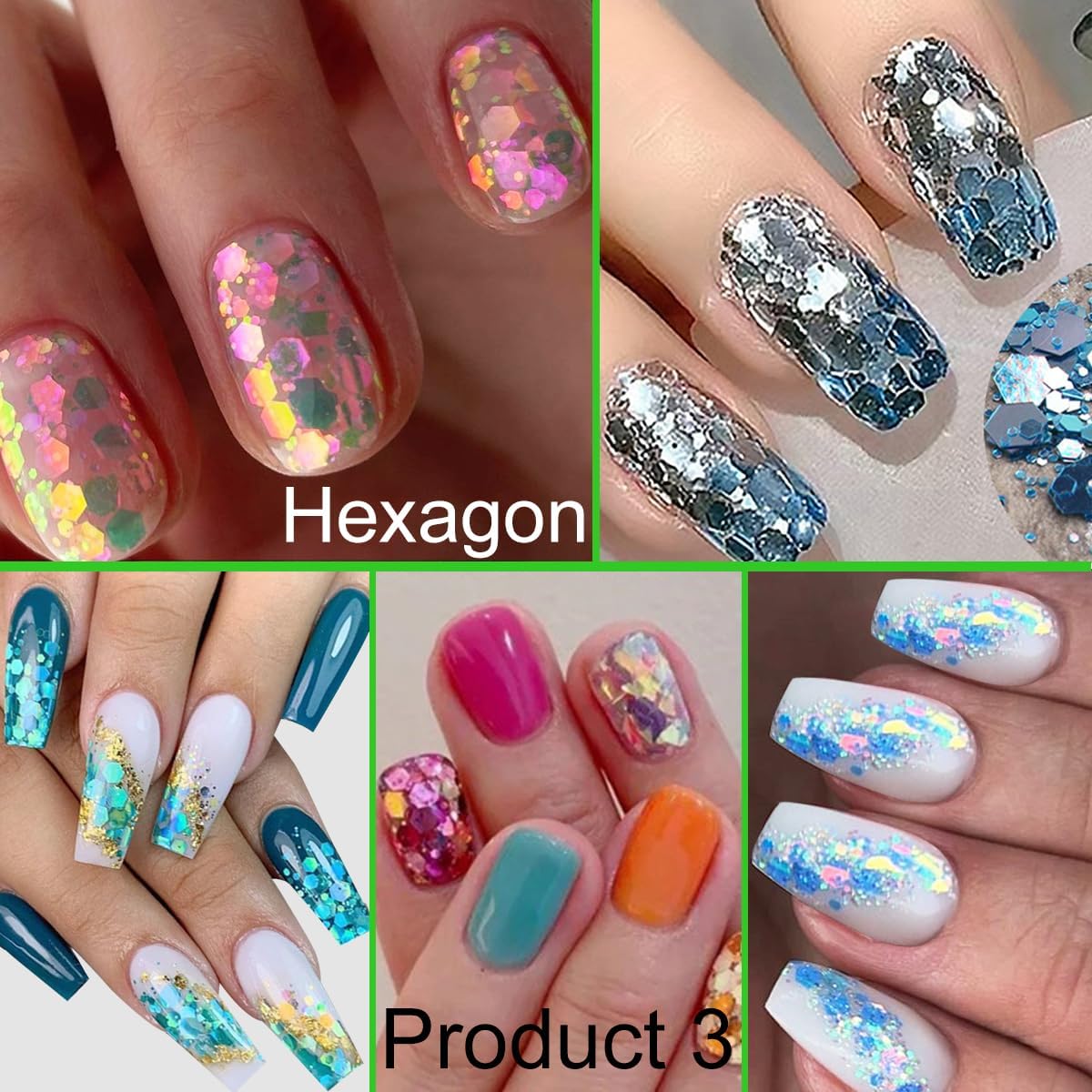 3 Boxes 36 Grids Holographic Nail Art Sequins Mermaid Hexagon Round Square Nail Glitter Decoration,DIY Chunky Holographic Supplies 3D Laser Flakes Sparkly Acrylic