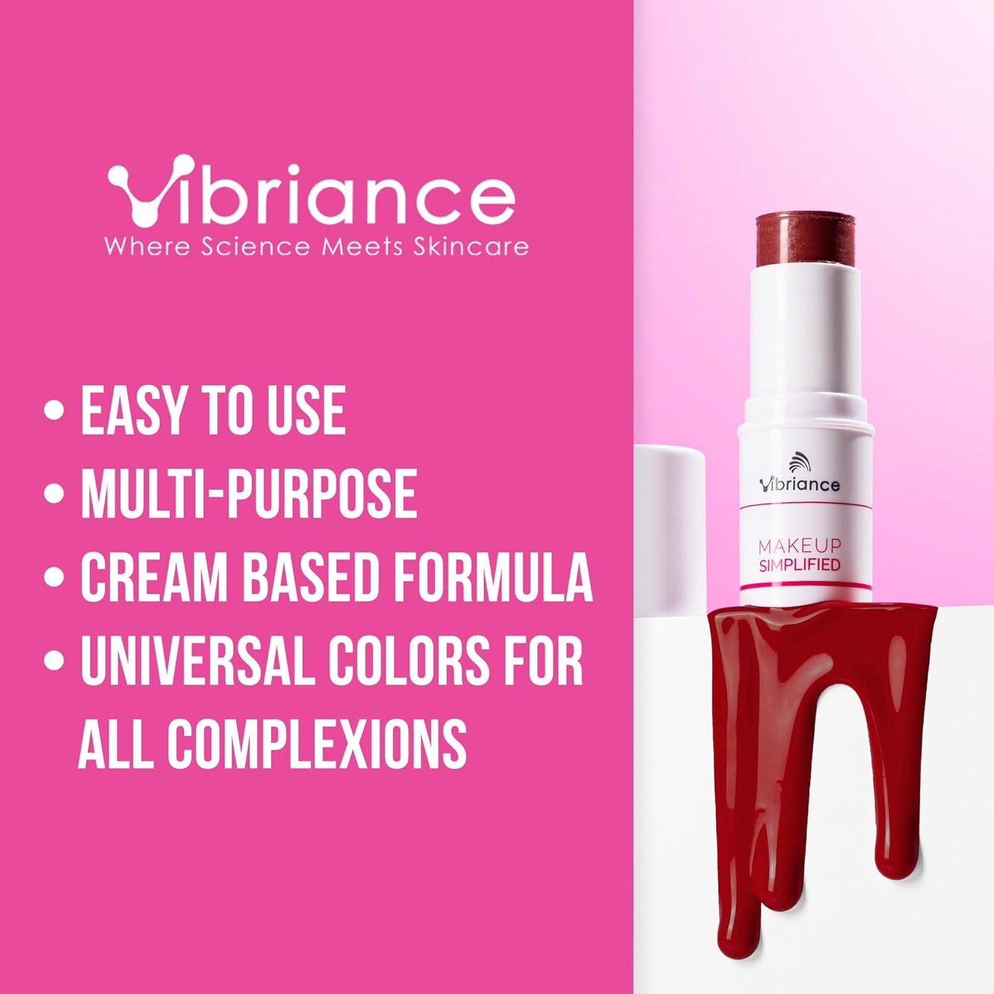 Vibriance Makeup Simplified Radiance Stick | USA Made, All in 1 Makeup Blush Cream, Lipstick & Contour Cream - Cheek Tint Cream Blush Stick for Mature Skin, Universal Make Up Blush for All Skin Tones