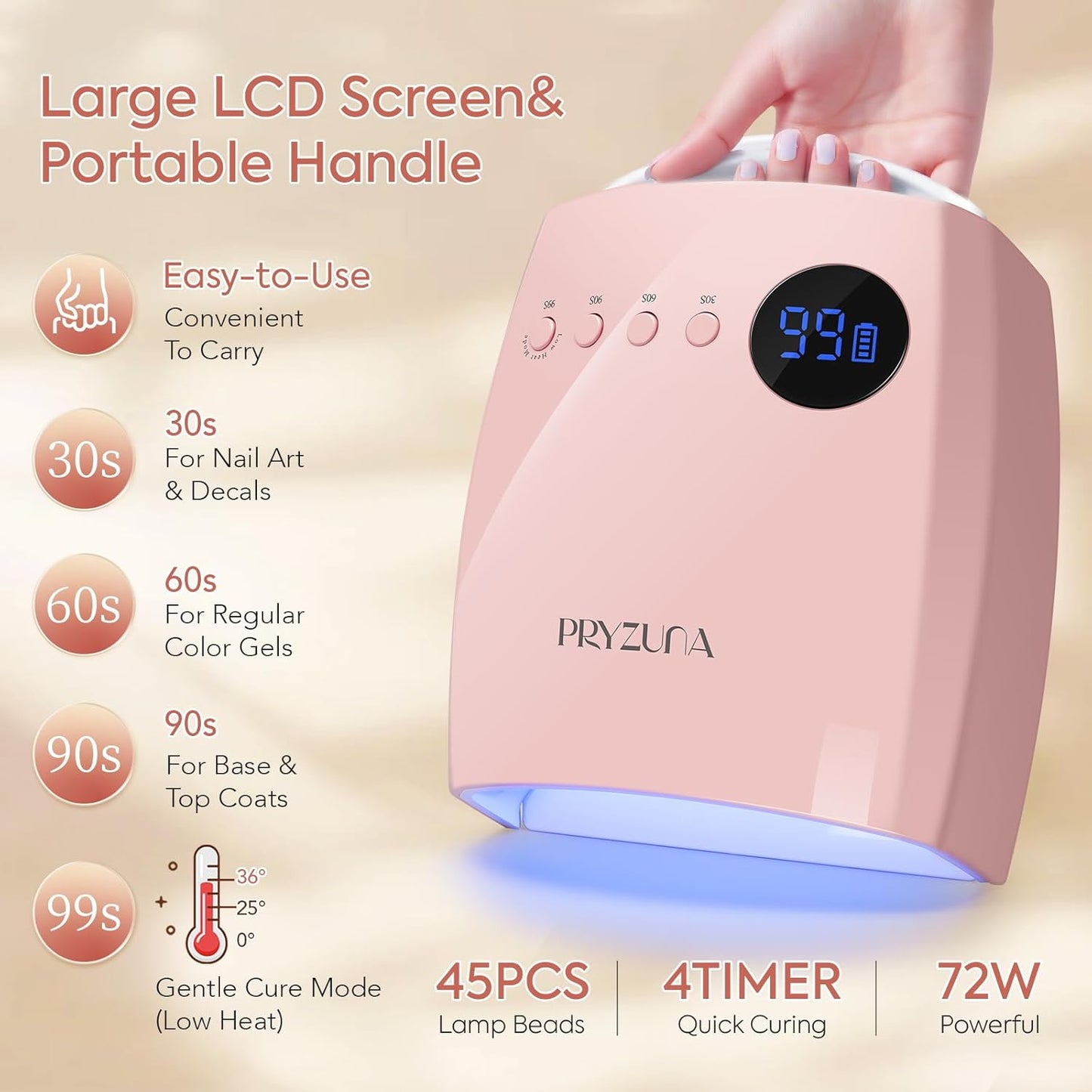 Cordless UV Light for Gel Nails 72W – Professional UV LED Nail Lamp, Fast Curing Rechargeable Nail Dryer with 45 Beads, 4 Timers, Smart Sensor, Retractable Foot Stand, Portable Handle for Salon & Home