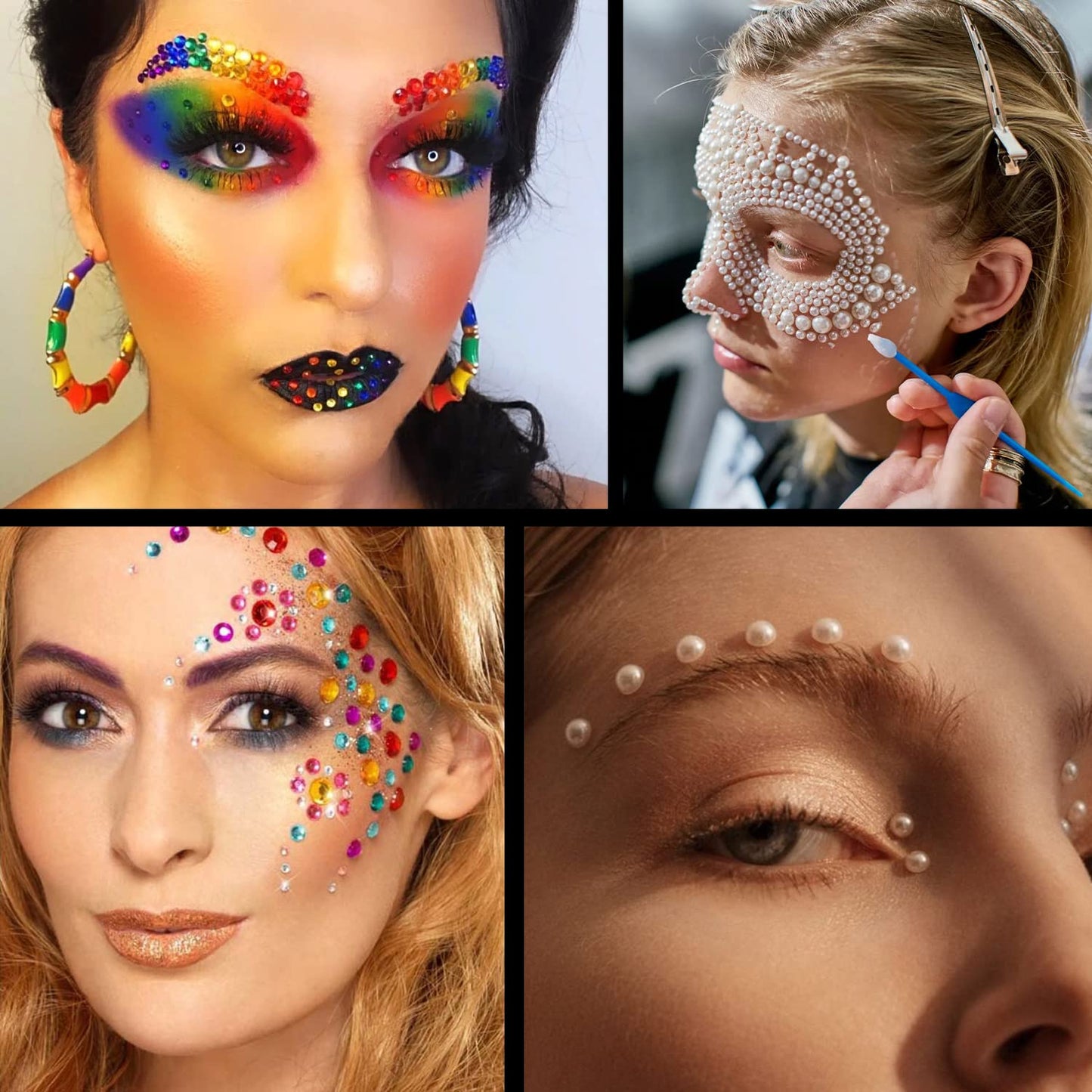 Flat Back Rhinestone+Half Round Pearl Kits Colorful Rhinestones+White+Beige Pearls With Picker Pencil And Tweezer For Home DIY And Professional Use