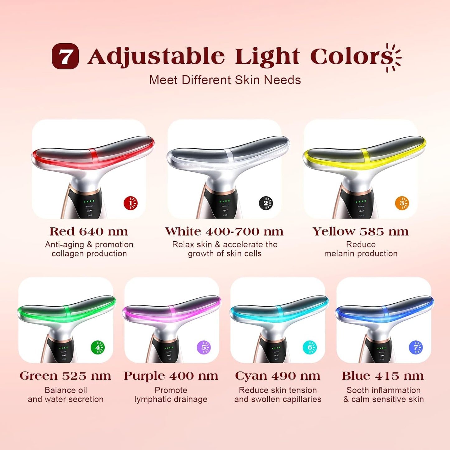 Facial Massager, 7 Colors Red Light Therapy for Face and Neck, Face Lift Device with 113°F Heating Vibration for Multi Skin Care