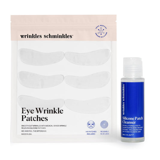 Wrinkles Schminkles Under Eye Wrinkle Starter Pack - Set of Reusable Under Eye Wrinkle Patches (3 pairs) + Silicone Patch Cleanser (2 oz) for Smoother Under Eyes & Fresh Look