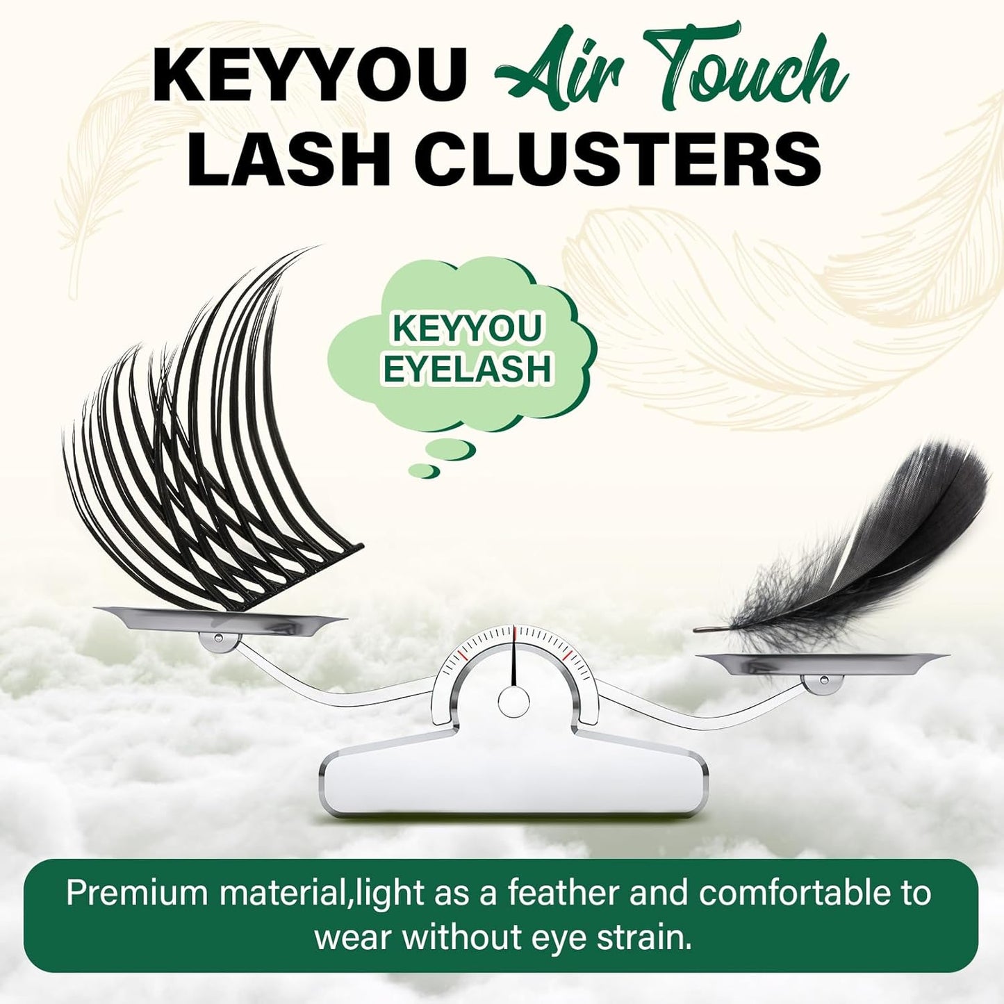 KEYYOU Lash Clusters 144pcs Individual D Curl 18mm Air Touch Cluster Lashes Super Lightweight Soft Wispy Comfortable Easy DIY at Home