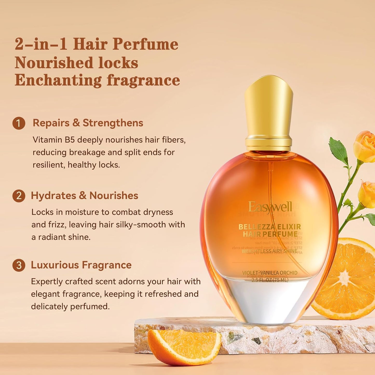 Leave In Conditioner Spray, Hair Perfume for Women, Hair Spray Women with Vitamin B5, Moisturizing & Nourishing Hair, Violet Vanilla Orchid, 2.5 Fl Oz, Present Edition with 2 Additional Mini Samples