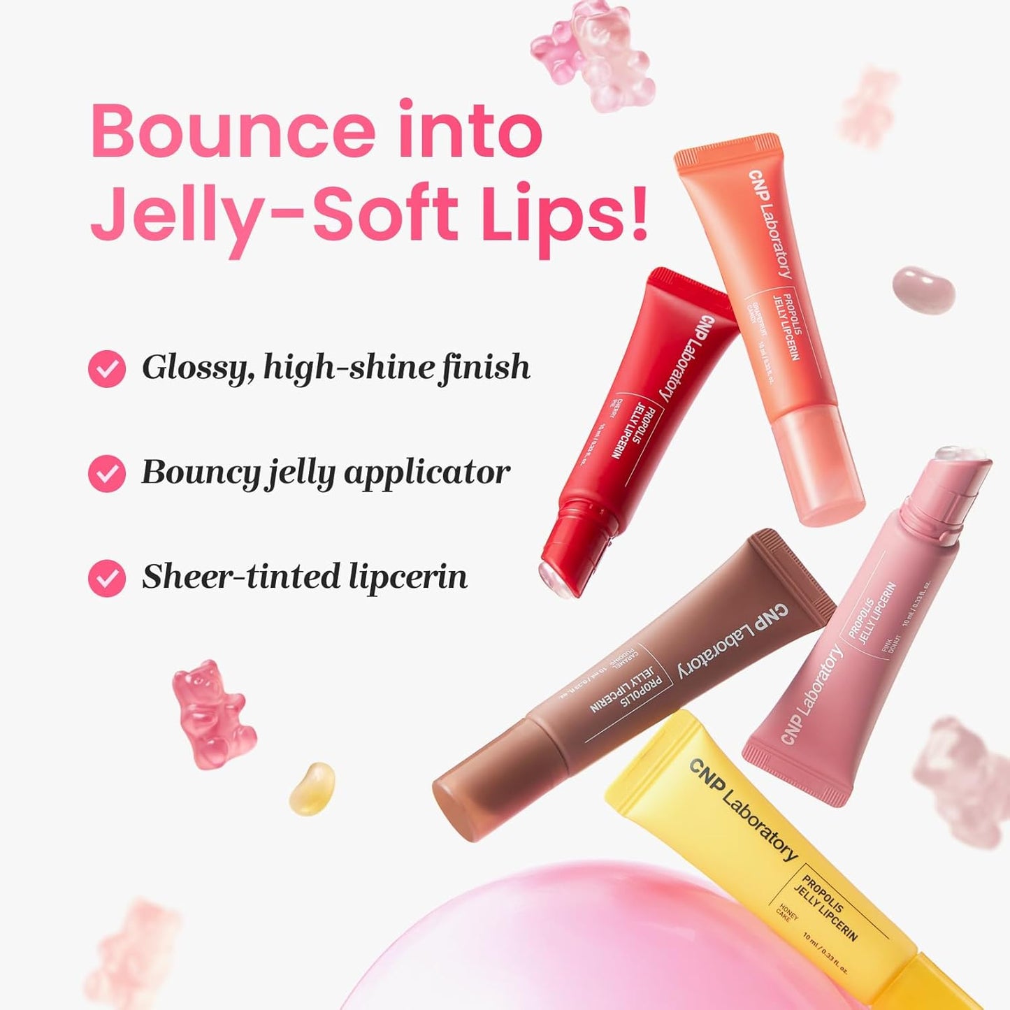 CNP Propolis Jelly Tinted Lipcerin™ - 02 Pink Donut, Hydrating Lip Balm & Gloss with Manuka Honey + Hyaluronic Acid, Korean Skincare, 0.3 fl.oz.