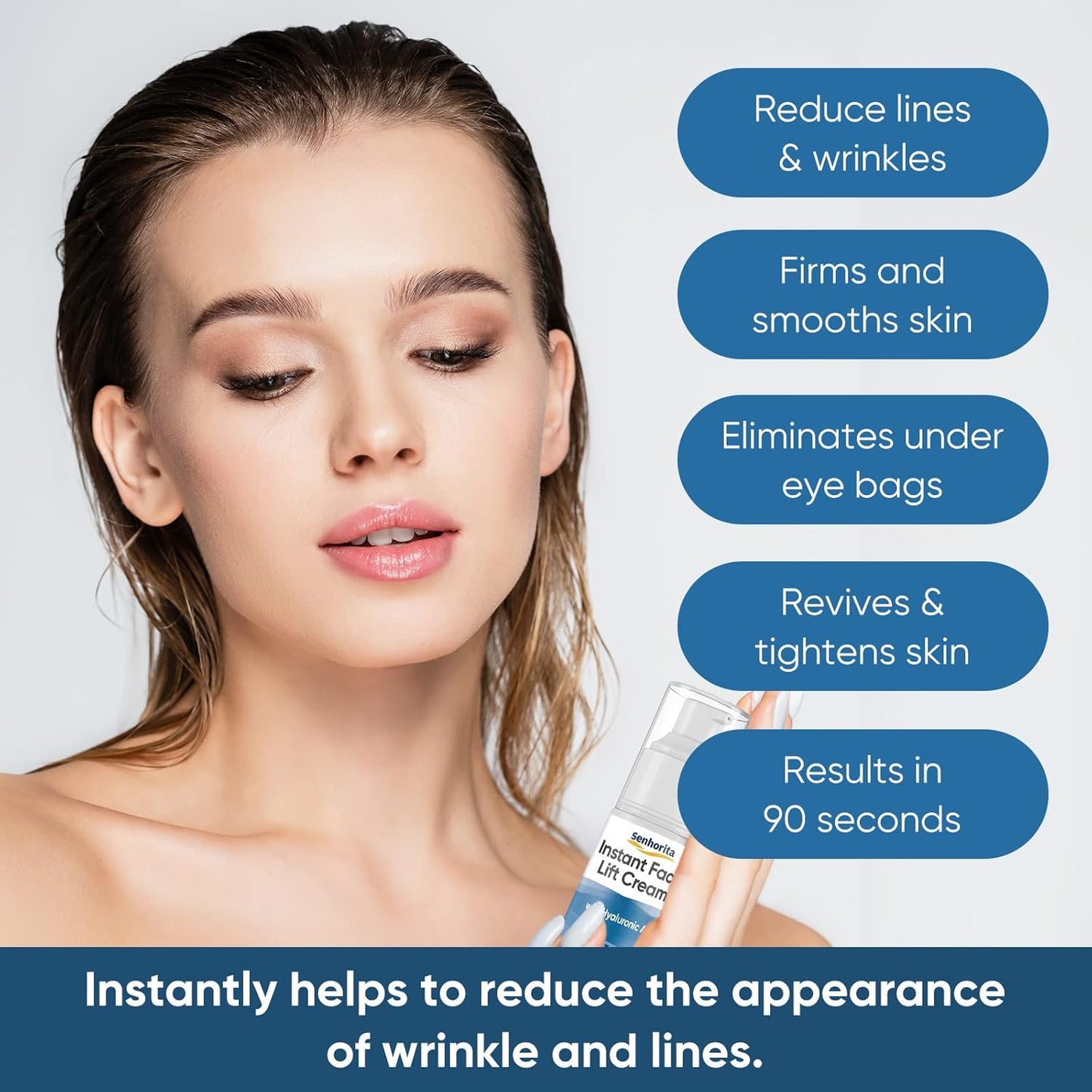 Instant Face Lift Cream, Temporary Skin Tightening Cream with Hyaluronic Acid, Visibly Firming Loose Sagging Skin for Face and Neck in 2 Minutes, Smooth Fine Lines and Wrinkle