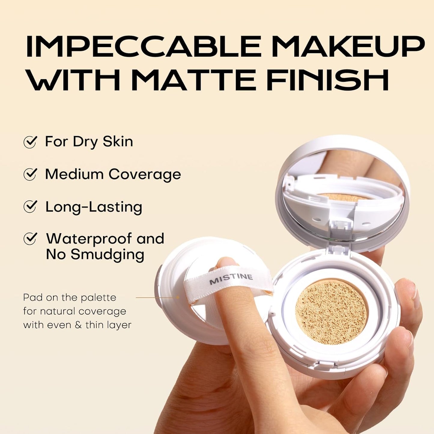 Mistine Tavel Size Air Cushion Foundation Glow Hydrating Finish Medium Coverage Foundation Makeup for Dry Skin,24H Hydrating Long-Lasting Waterproof Smudge Proof, Natural Beige