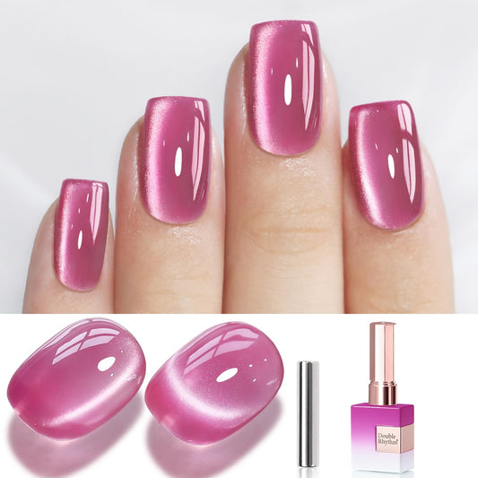Double Rhythm 0.5 Oz Cat Eye Gel Polish with Magnet Same Color Same Bottle Holographic Glitter Shimmer Translucent Color Salon 15 ML Magnetic Nail Art (Purple Pink-MC1169)