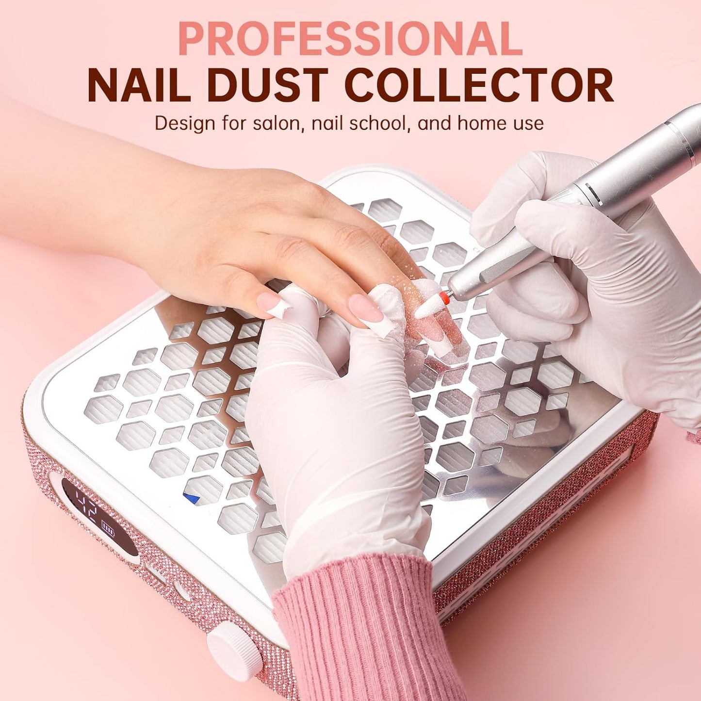 Nail Dust Collector, Rechargeable Dust Collector Nail Tech, Powerful Vacuum Fan Vent Dust Collector Extractor Dust Suction Machine for Acrylic Nails Polishing, Nail Salon&Home, Pink