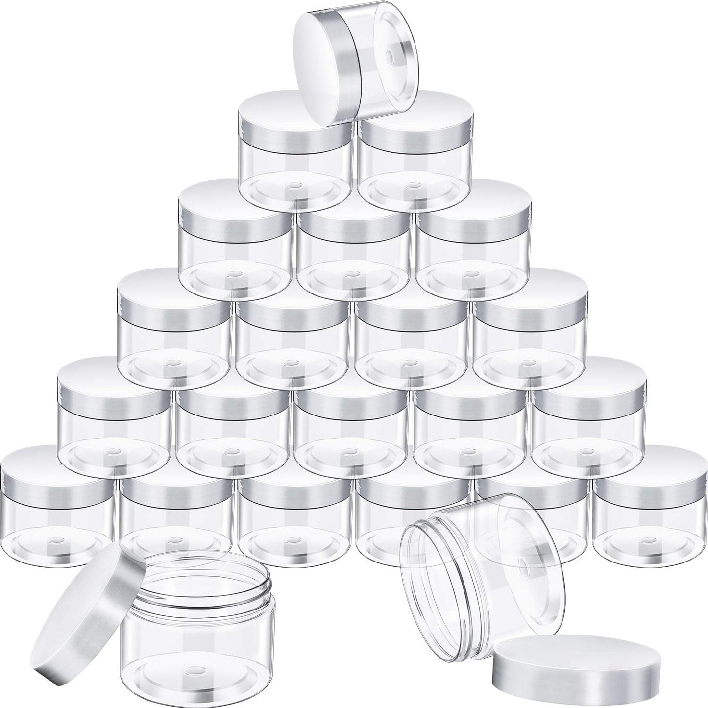 SATINIOR 24 Pieces Empty Clear Plastic Jars with Lids Round Storage Containers Wide-Mouth for Beauty Product Cosmetic Cream Lotion Liquid Butter Craft and Food (Transparent Lid, 1 oz)