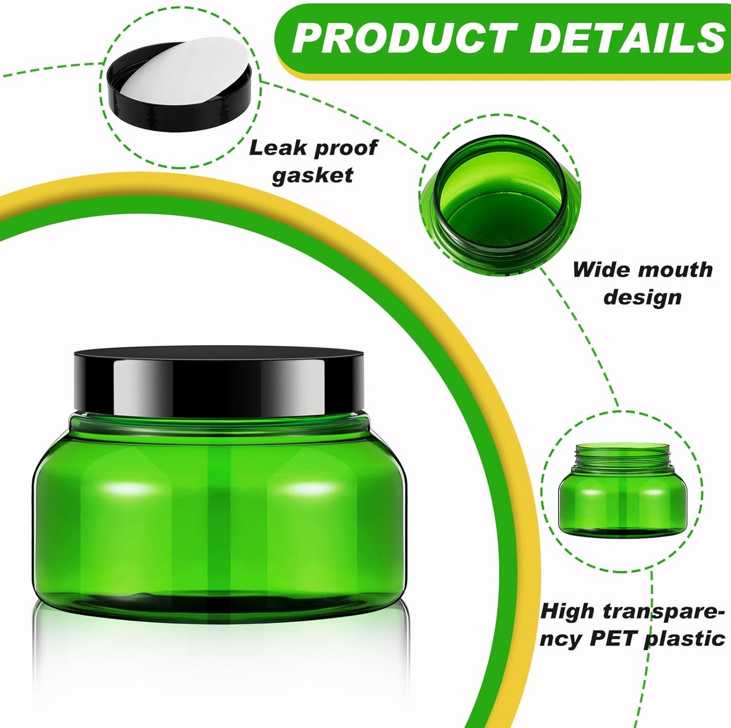 Tessco 24 Pack Plastic Jars with Lids Labels Empty Clear Plastic Jars Round Refillable Cosmetic Containers Body Butter Containers Bulk Sugar Scrub Bottle for Make Up(8 oz,Green, Black)