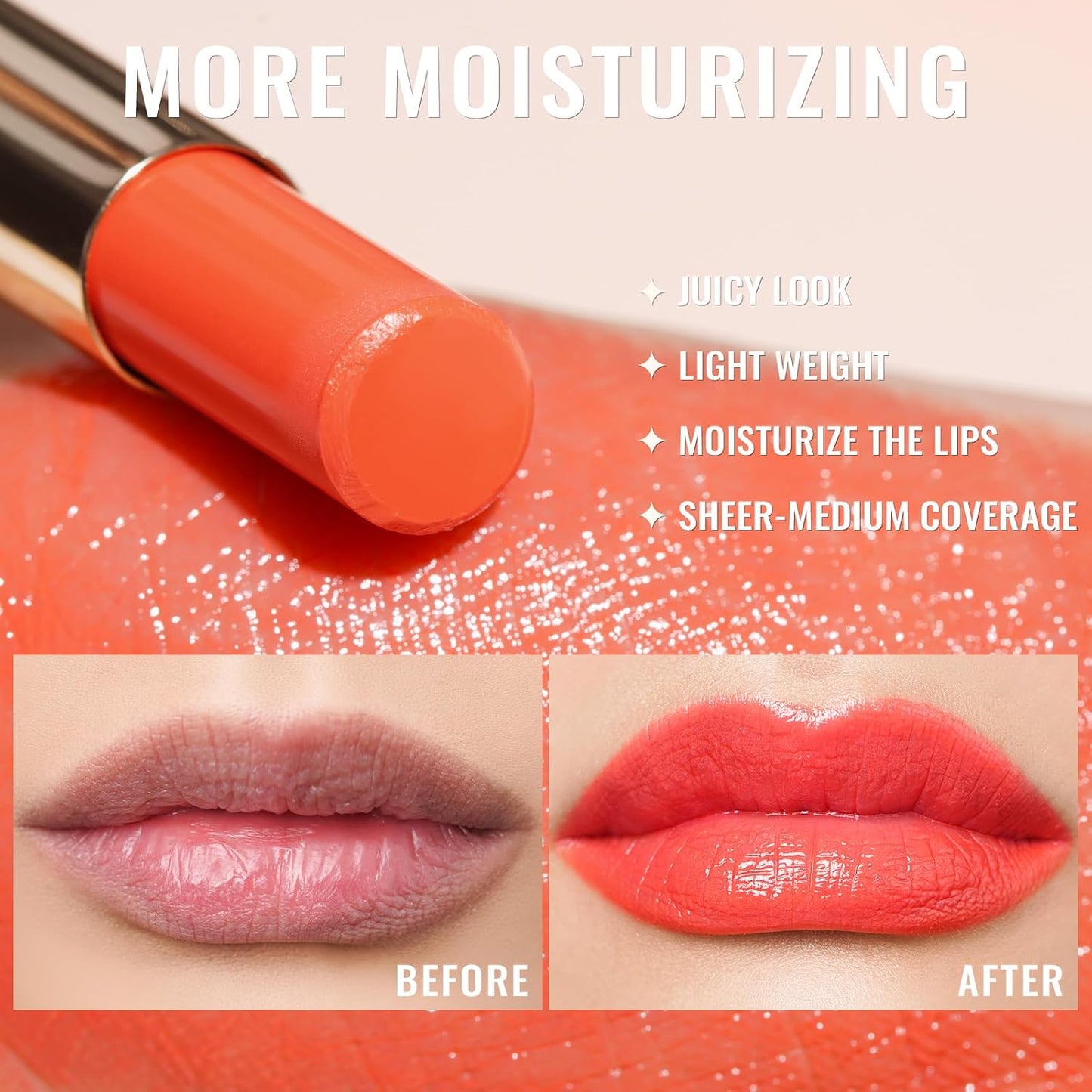 Oulac Moisturizing Shine Orange Red Lipstick for Women - 2 in 1 Orange Red Glossy Tinted Lip Balm, Hydrating Winter Lipstick for Dry Lips,Shine Juicy Finish Vegan 2.2g/0.07oz (12)