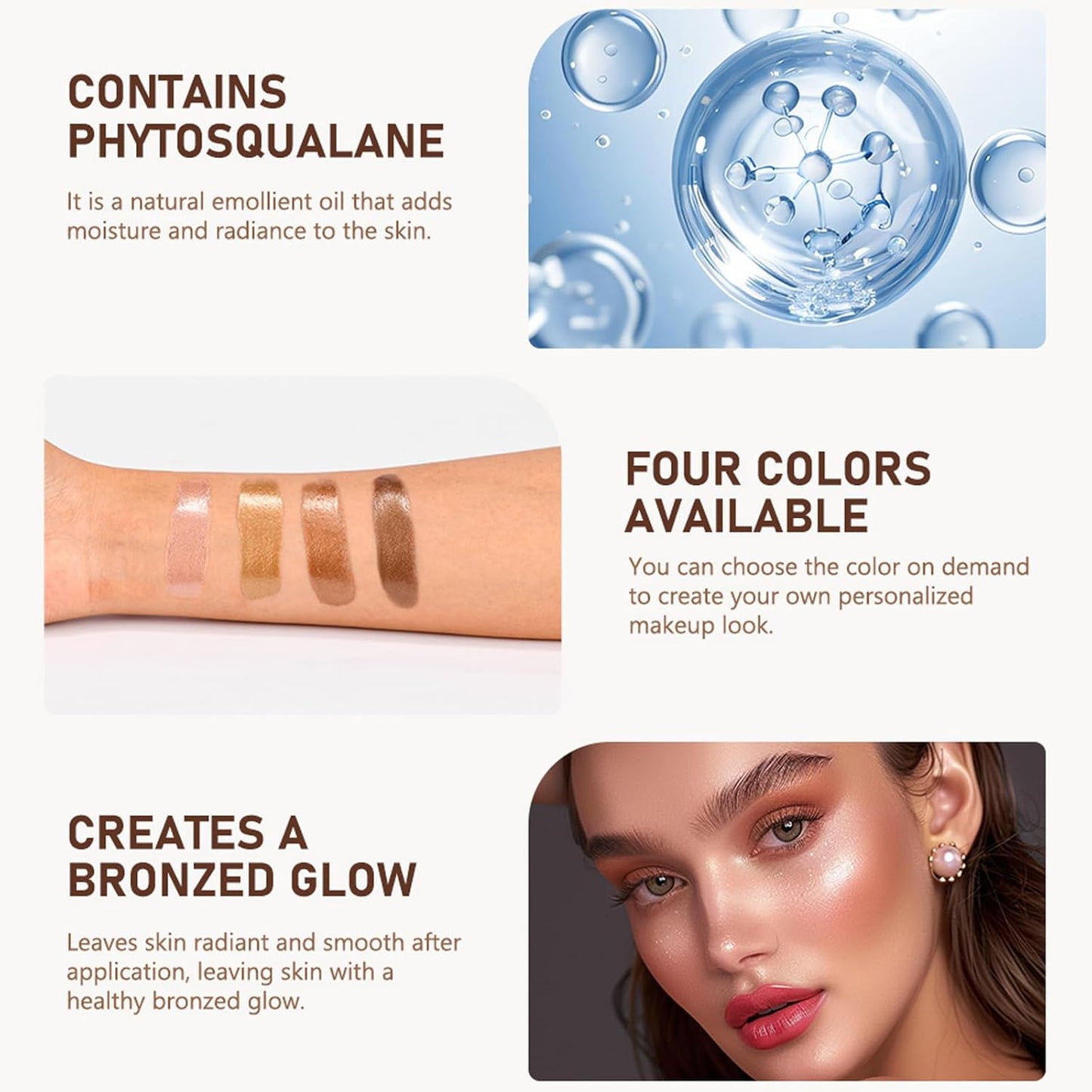 Bronzing Drops For Face, Liquid Bronzer Glow Drops, Face Body Shimmer Glow Illuminator, Nourishing Skincare Bronzer Shimmer Oil, Waterproof Moisturizing Body Highlighter(02 Bronze Glow)