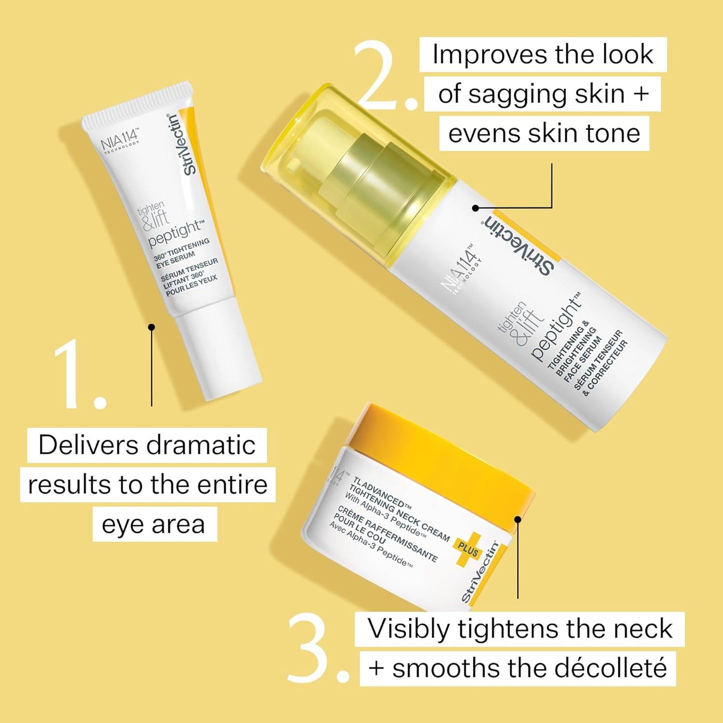 StriVectin Tighten & Lift Power Starters Trio Kit, 3 piece Peptide Kit for Face, Eyes and Neck, to help visibly reduce the look of Wrinkles and Fine Lines