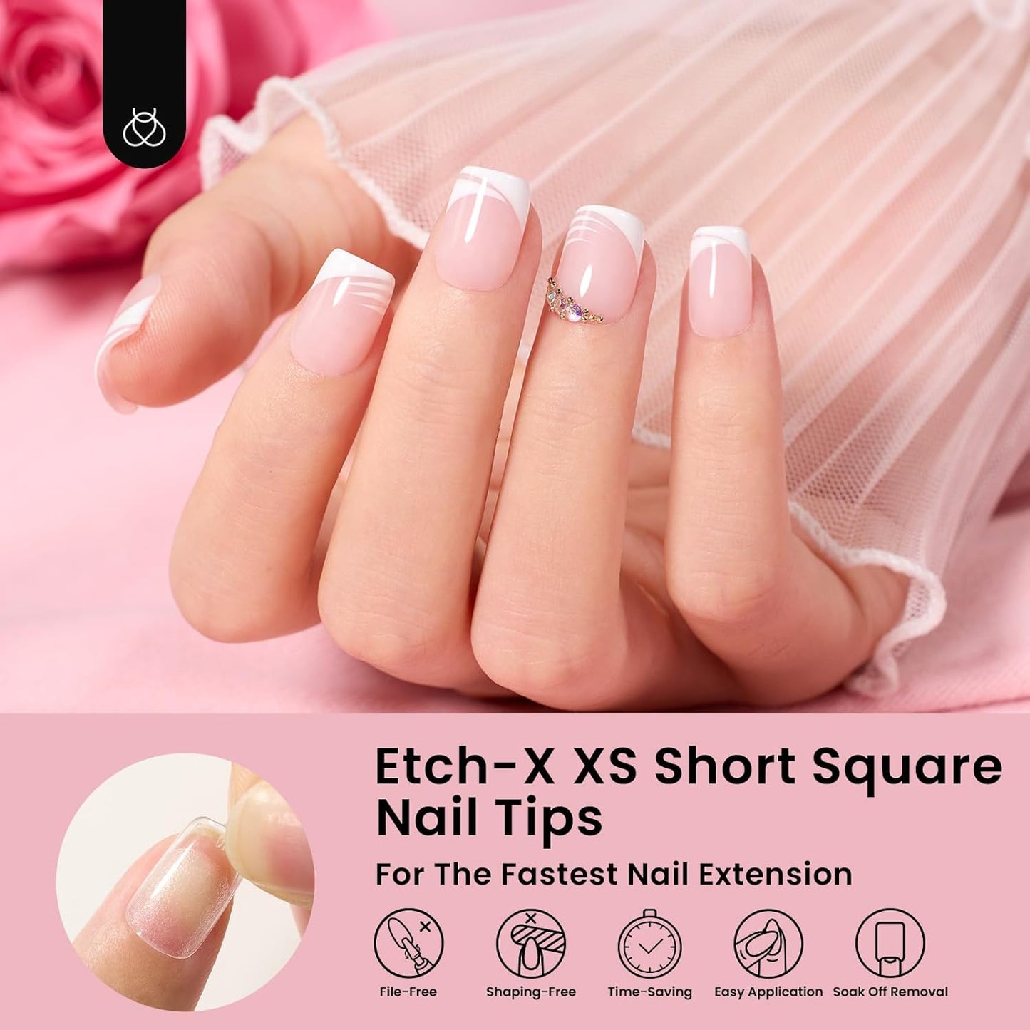 Beetles Gel Nail Tips 288Pcs Extra Short Square Etch-X Fake Nails Half Matte Press on Nail Tips Full Cover Nail Tips Gel Nail Polish Extensions Set Gifts for women