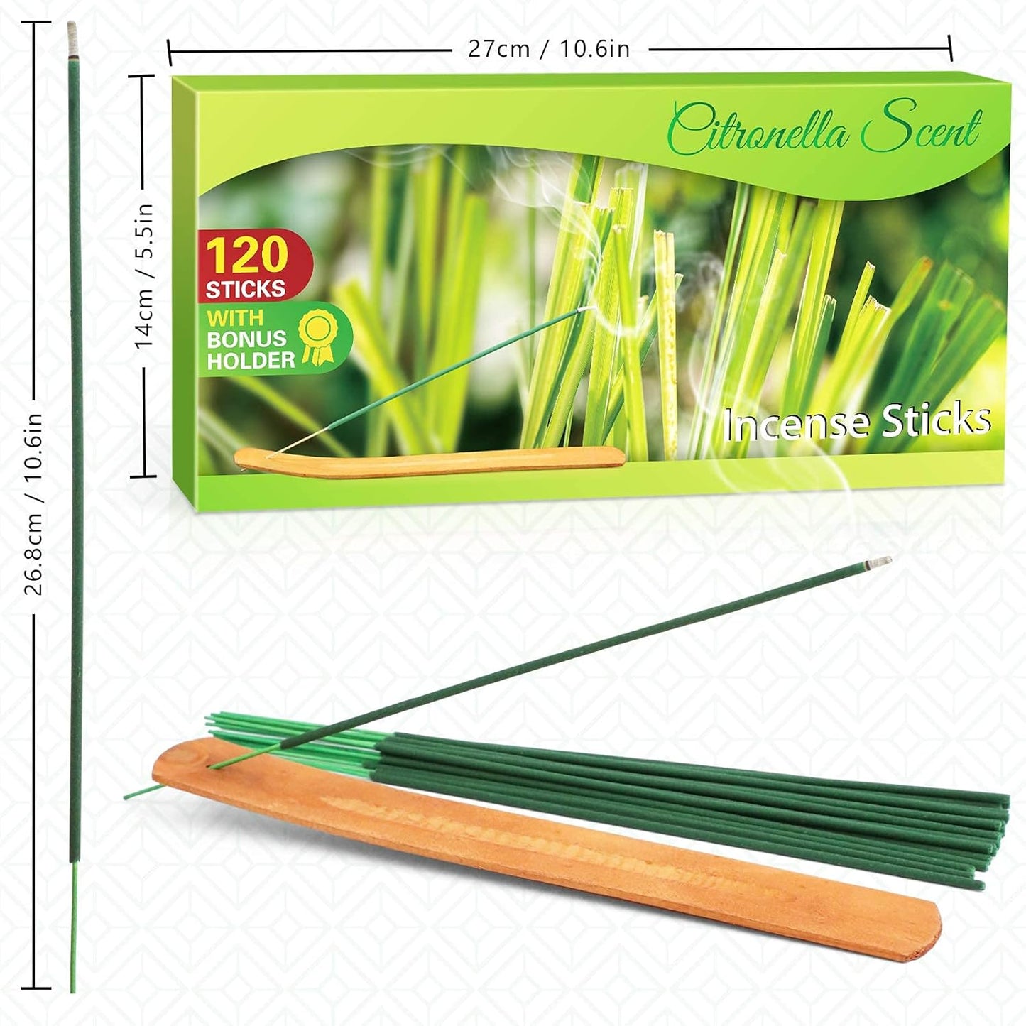 DERDUFT Citronella Incense Sticks, Citronella Incense with Portable Holder, Lemongrass Sticks for Outdoor and Indoor, 120 Packs