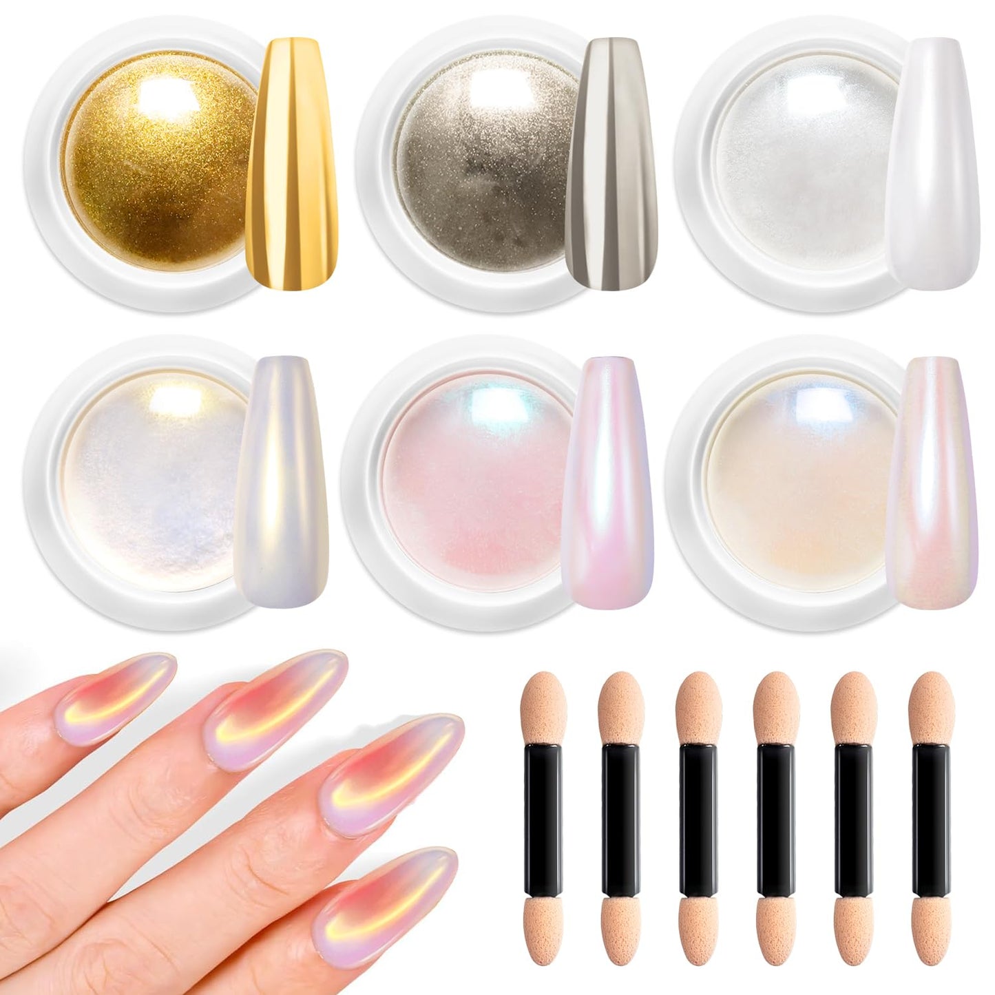 Chrome Powder for Nails: 6pcs Metallic Effect Chrome Powder Aurora Mermaid Iridescent Holographic Nail Powder Pigment Glitter Nail Powder Nailr Art Decoration