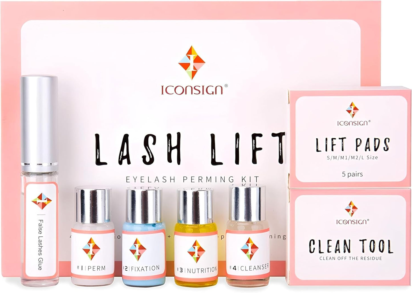 ICONSIGN Lash Lift Kit, Professional Salon Semi-Permanent Curling Eyelash Perm Kit with Lash Shields, Eye Gel Pads and Brushes