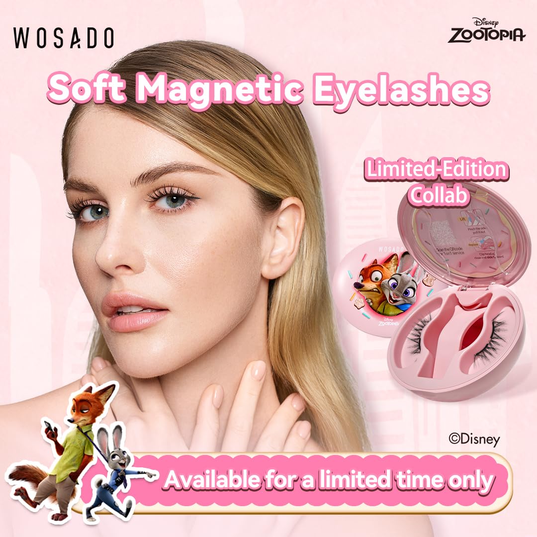 WOSADO×Disney Soft Magnetic Eyelashes Kit with Applicator, Gazelle Reusable Glue-free Wispy Magnetic Lashes, Cruelty-free False Lashes, Waterproof, Lightweight, Suit for Heavy Makeup