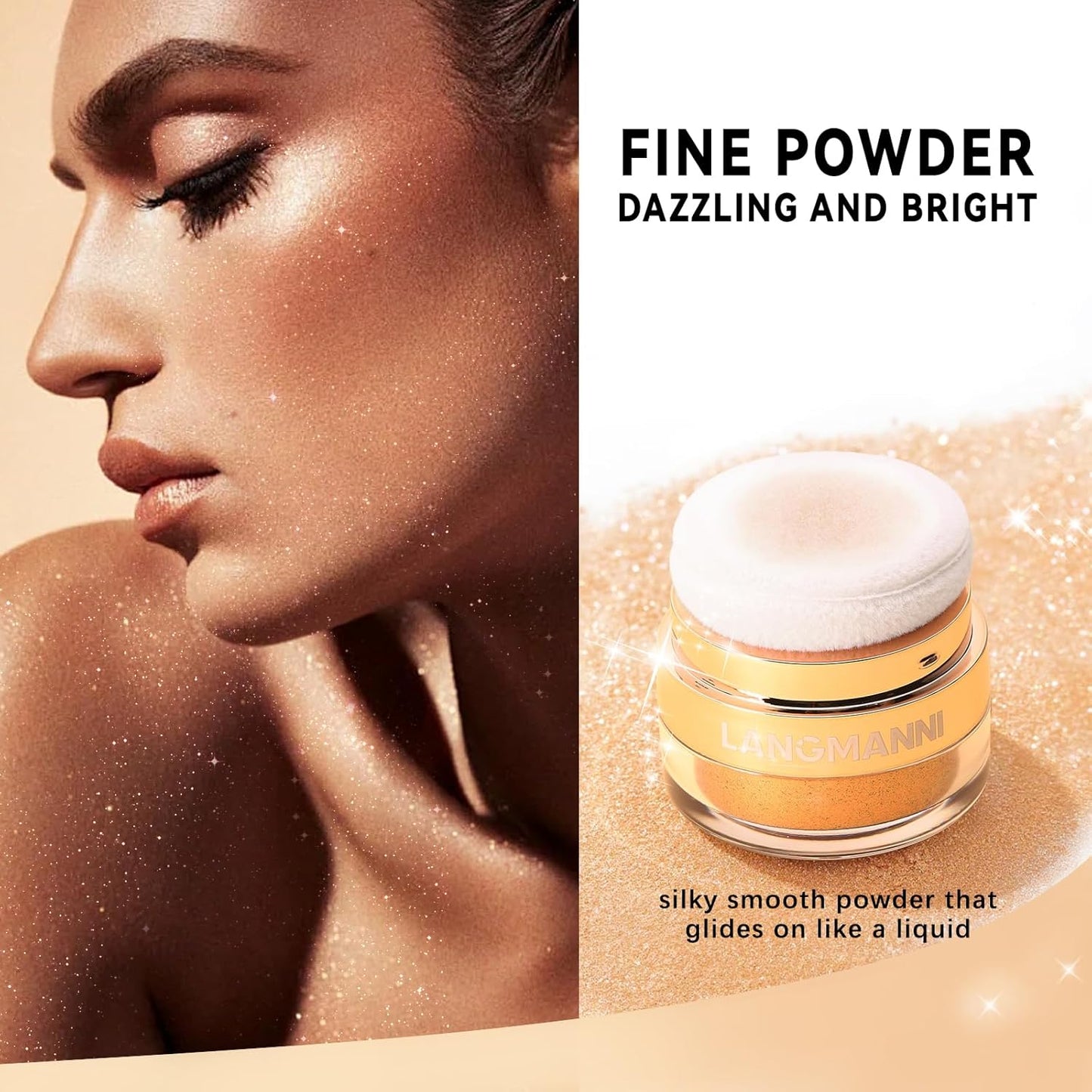 Polvo De Hadas Body Highlighter Powder, Face Brightening Shimmer Body Glitter Contour Patting Powder, Sparkling Blush Highlighter Powder for Face Eyes Body Glow Makeup, B# Golden Brown