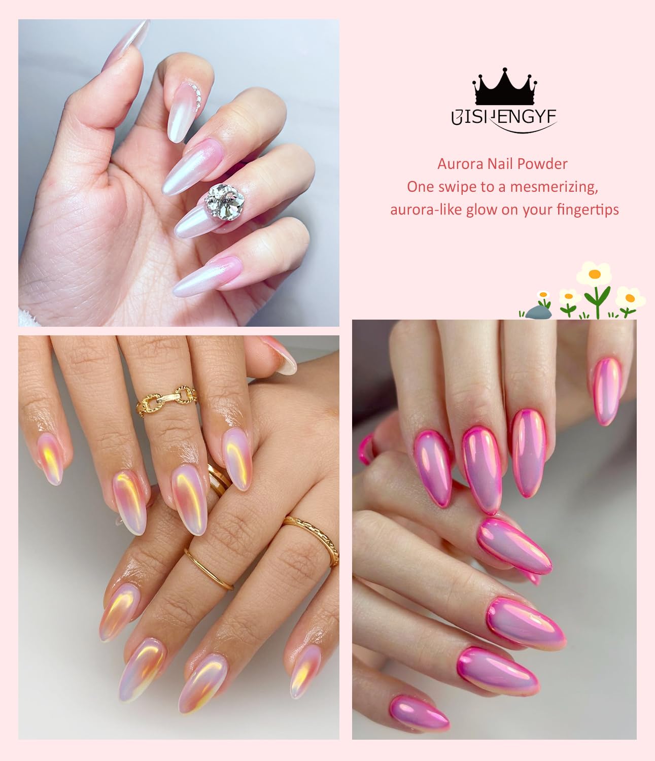 Chrome Nail Powder - Pearl Chrome Nail Powder Glitter Powder, Aurora Chrome Nail Powder Ice Translucent Iridescent Mermaid Pigment Dust Nail Powder Kit For Manicure Decoration DIY