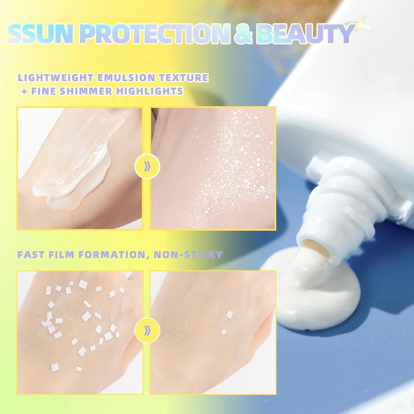 Shimmer Face Primer with Sunscreen, SPF 30, Highlighting Fine Glitter Brightening + Sun Protection, Moisturizing Sunscreen, Natural & Refreshing, Oil-Controlling,Non-Greasy Isolation Primer