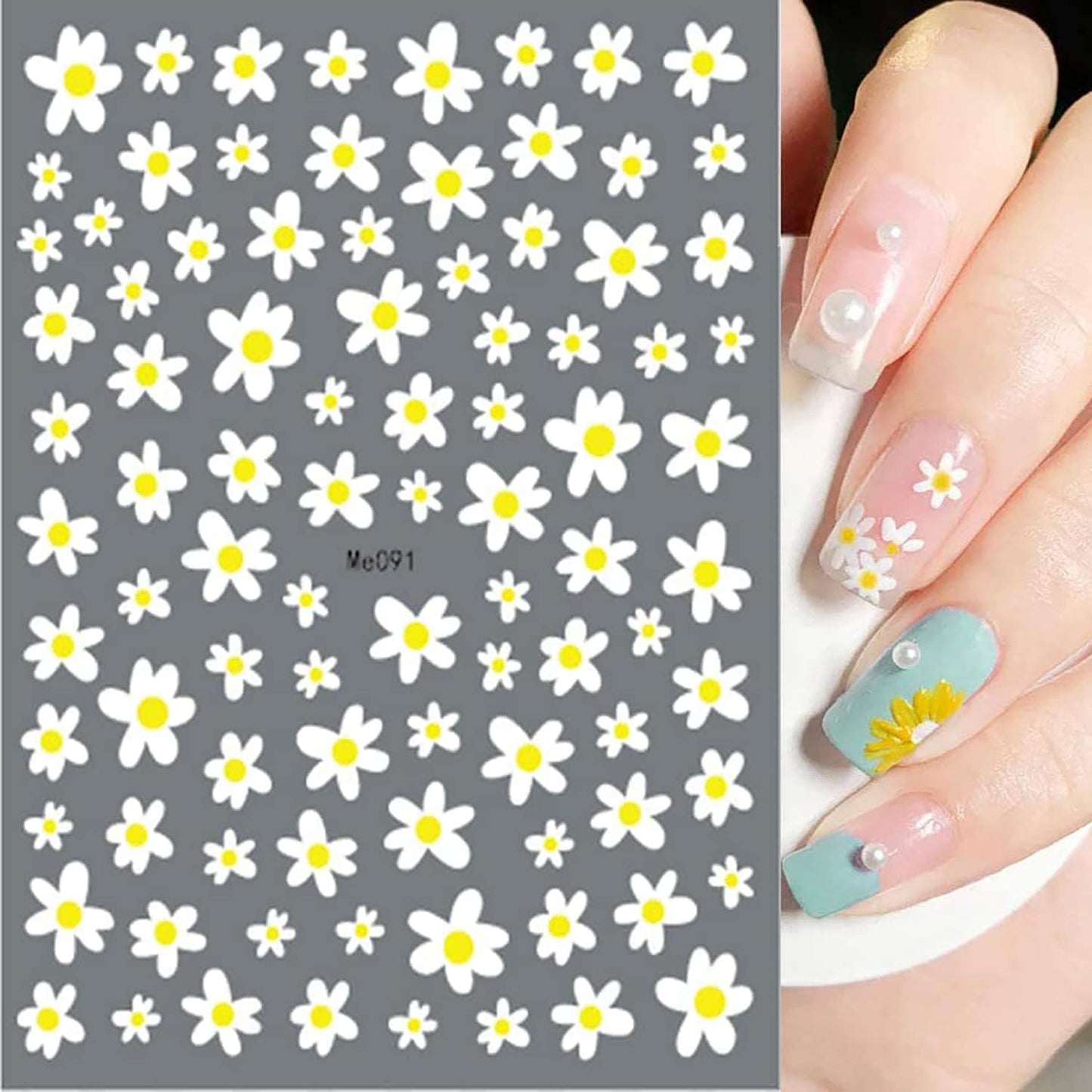 SILPECWEE Spring Daisy Nail Stickers Flower Nail Art Stickers Smile Face Sunflower Nail Design Self-Adhesive Nail Decals Manicure Tips Nail Decoration for Women Girls Kids (12 Sheets)