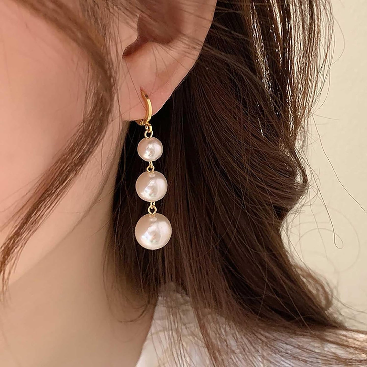 Vintage Pearl Drop Earrings Gold Long Tassel Pearl Earrings Pearl Chain Dangle Earrings Pearl Huggie Hoop Earrings Jewelry for Women