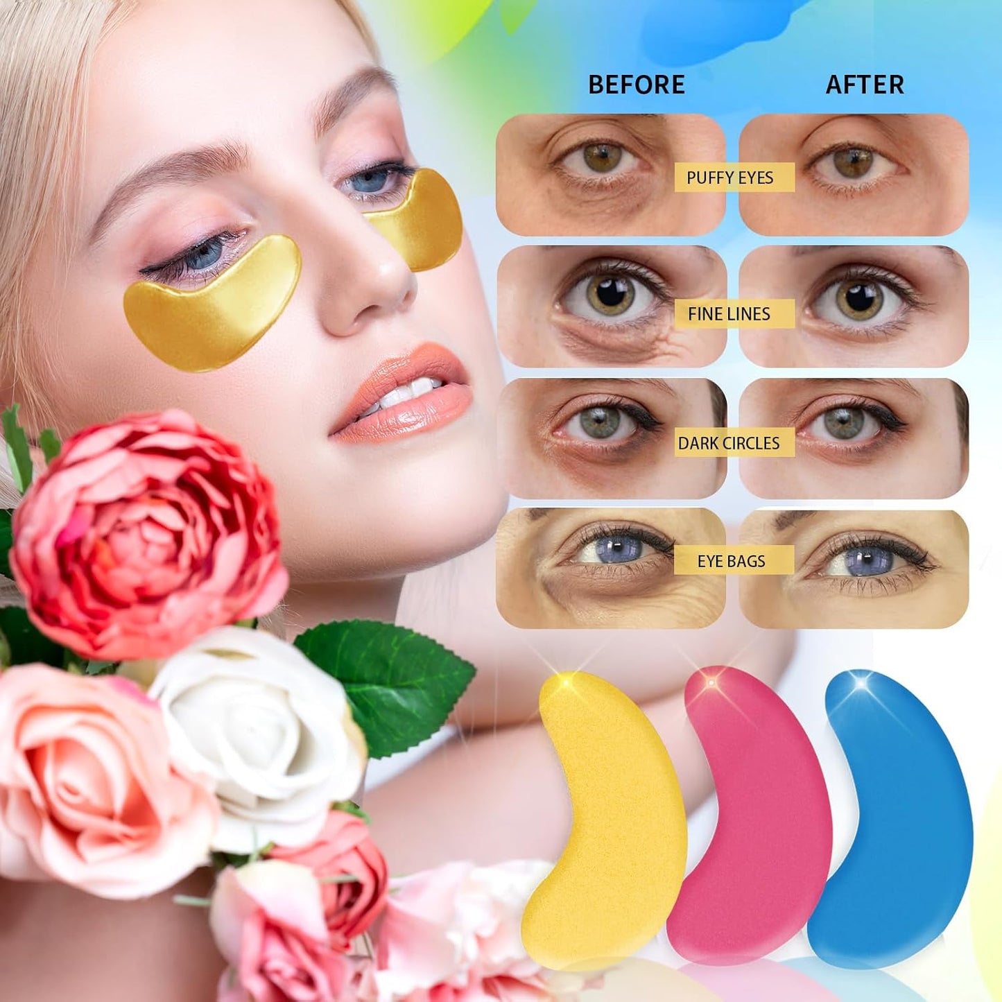 Under Eye Patches For Puffy Eyes Treatment 30 Pairs, 24K Gold Eye Mask For Dark Circles And Puffiness, Hyaluronic Acid Eye Mask For Puffiness, Eye Gel Pads, Eye Bags Treatment, Eye Mask Skincare