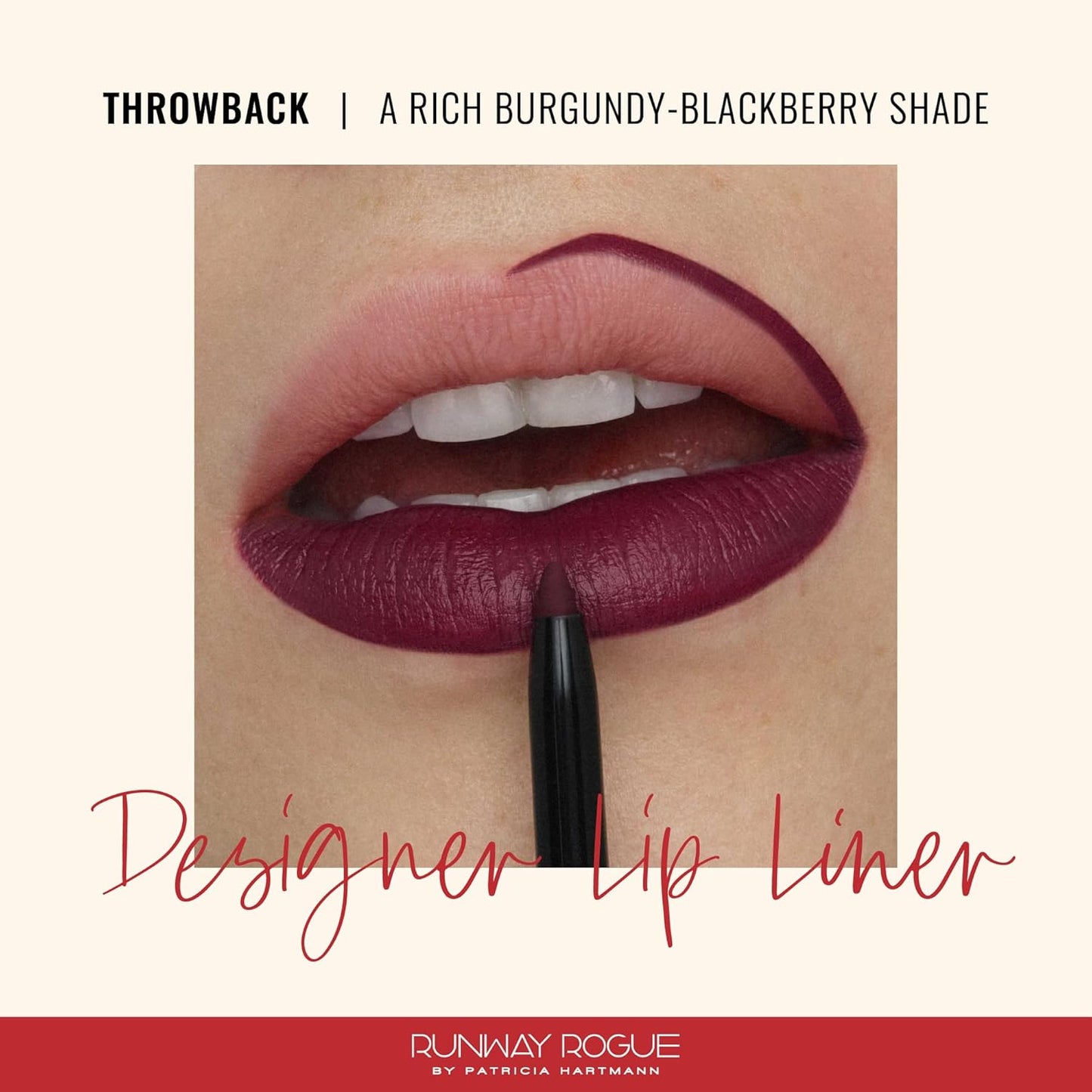 Runway Rogue Designer Liner Lip Pencil, Matte Rich Burgundy-Blackberry Lip Liner Pencil and Lip Liner Sharpener, ‘Throwback’