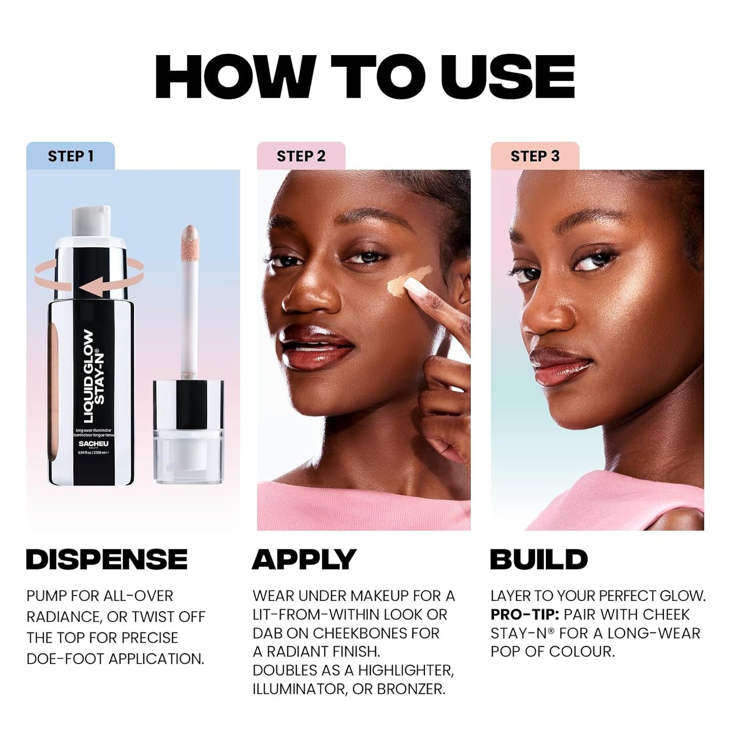 Sacheu Liquid Glow STAY-N Liquid Highlighter & Illuminator Makeup — 30ml Long Lasting Luminous Glow Lightweight Dewy Finish, Sun Beam