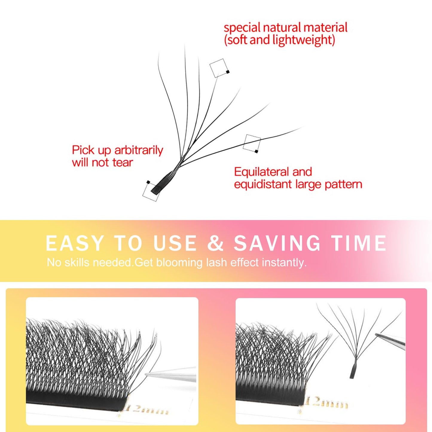 W Lash Extensions Supplies 7D Eyelash Extensions W Shape 0.07mm Thickness D Curl 10mm Premade Fans Easy Fan Lashes Volume Matte Black 12 Rows Crisscross Eye Lashes(W-7D-0.07-D,10mm)