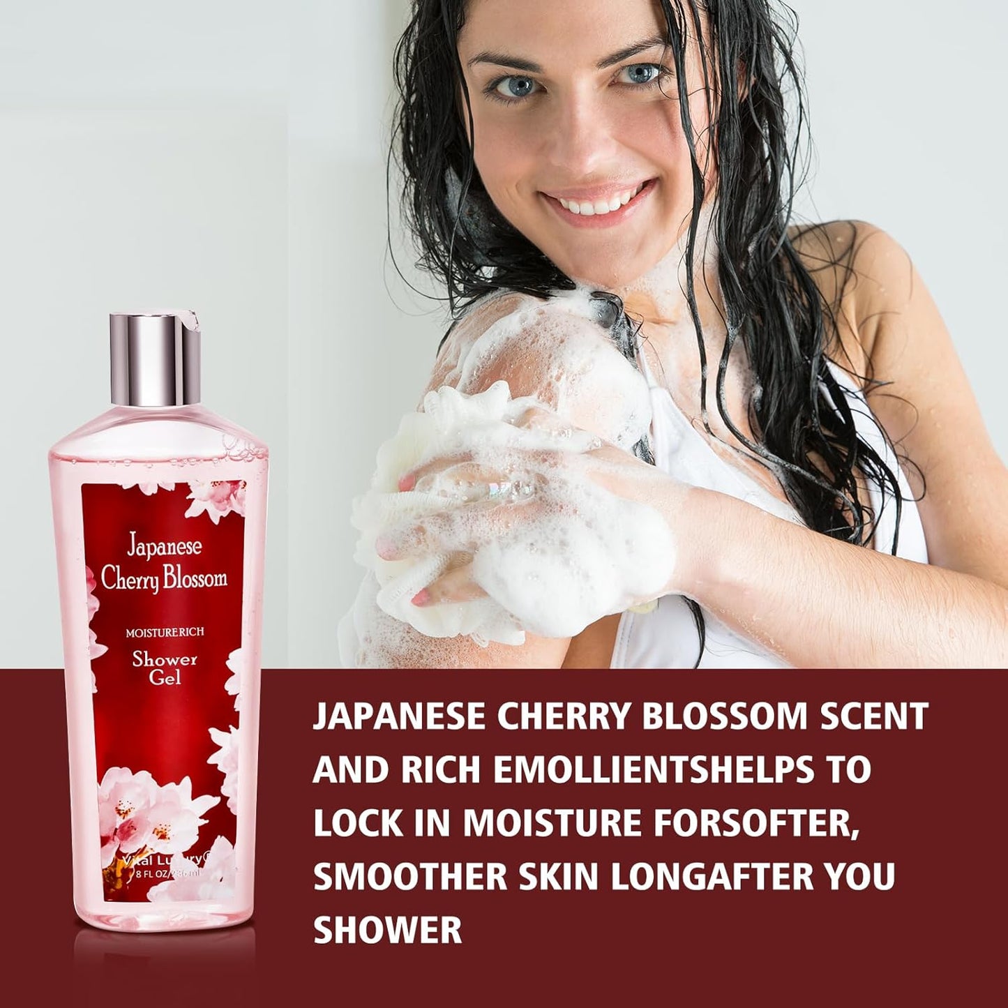Japanese Cherry Blossom Shower Gel and Body Cream Set - Nourishing and Moisturizing Daily Skincare - 8 fl.oz / 236mL Each, Christmas Gifts for Her and Him (Japanese Cherry Blossom)