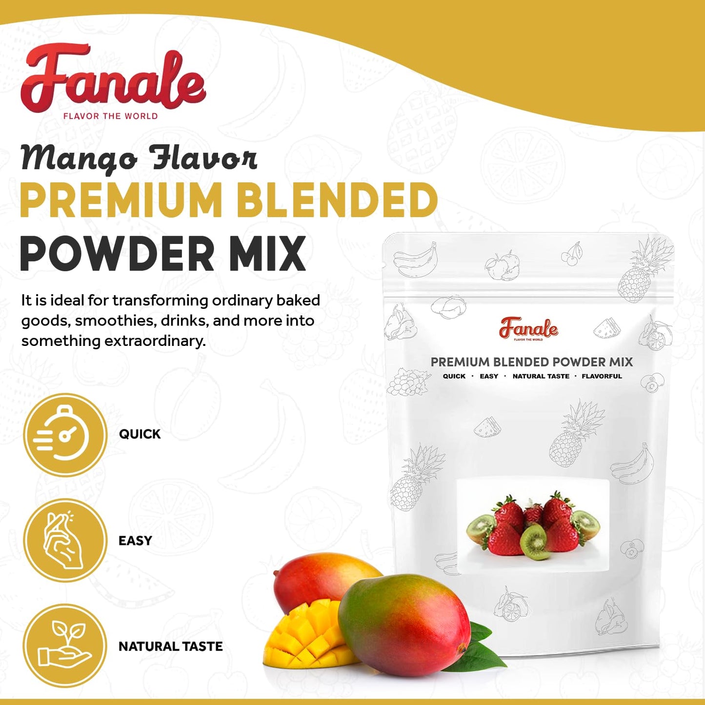 Fanale Premium Mango Bubble Tea Flavoring Powder | Perfect for Baking, Smoothies, Desserts and Drinks | Instant Flavoring Powder for Boba Milk Tea - 2.2 Pounds (Pack of 20).