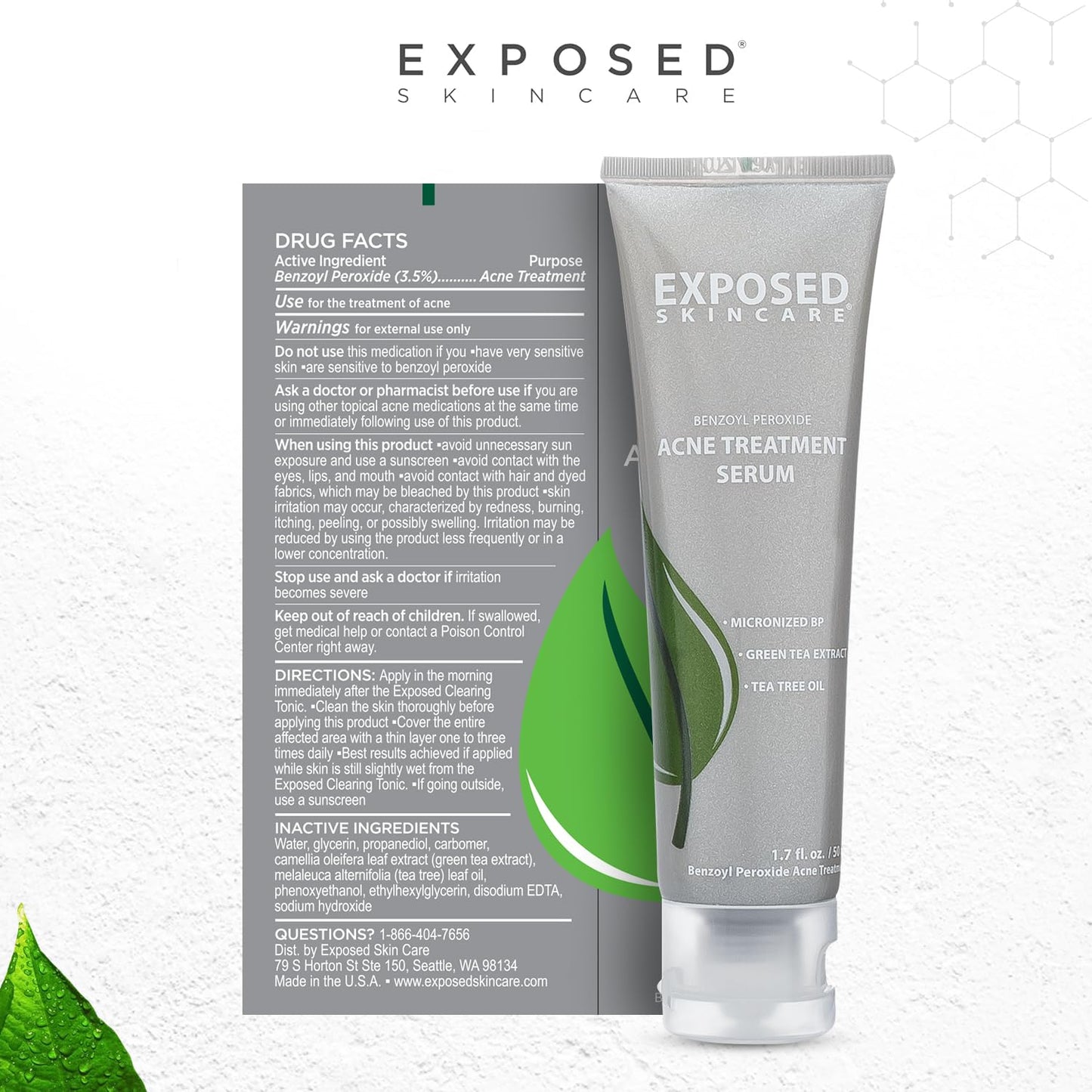 Exposed Skin Care Acne Treatment Kit - Includes Facial Cleanser, Clearing Tonic, Acne Treatment Serum, Clear Pore Serum, Clarifying Mask, Cloth - Natural Acne Solution for Face, All Ages & Skin Types