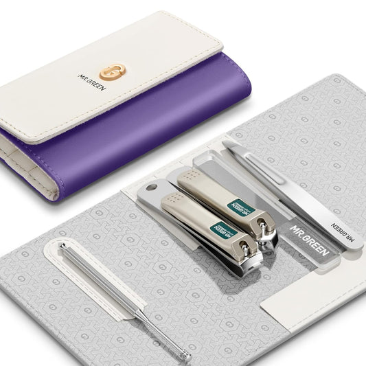 MR.GREEN Colorful Manicure Set Practical Pedicure Kits Nail Clippers Personal Care Tools Facial Hair Scissors with Fashion Case (Mr-6684 Purple)