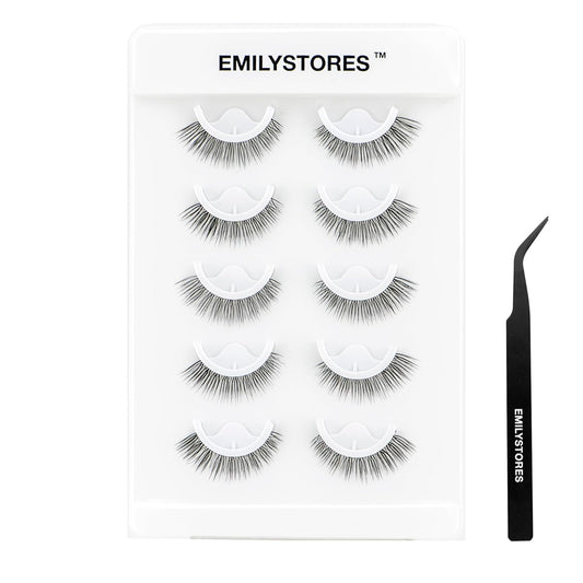 False Eyelashes, 5 Pairs Wispy Light Pre-Glued Self Adhesive Lashes with Applicator (DLP01)