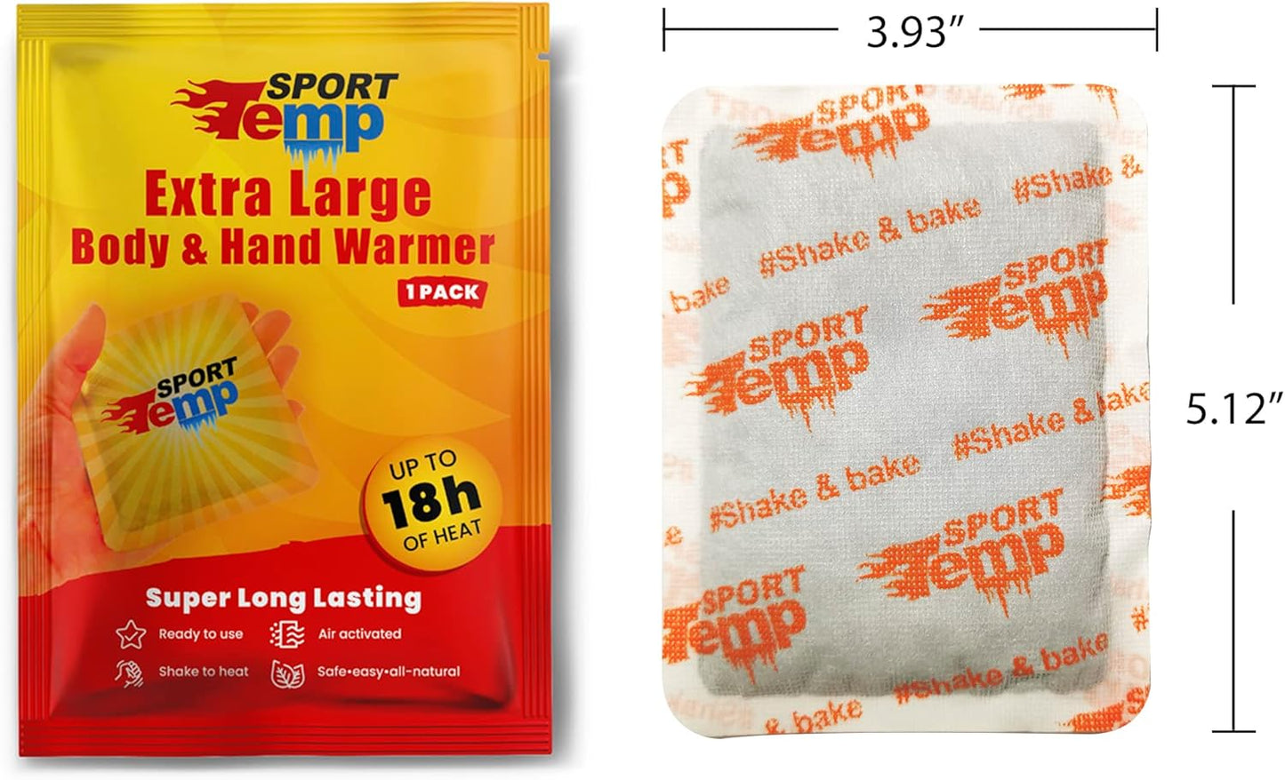 Large Hand & Body Warmers - Up to 18 Hours of Heat, Super Long Lasting - Easy, All Natural - Air Activated, for Body, Hands & Toes - Odorless Hot Hand Warmer - Sport Temp