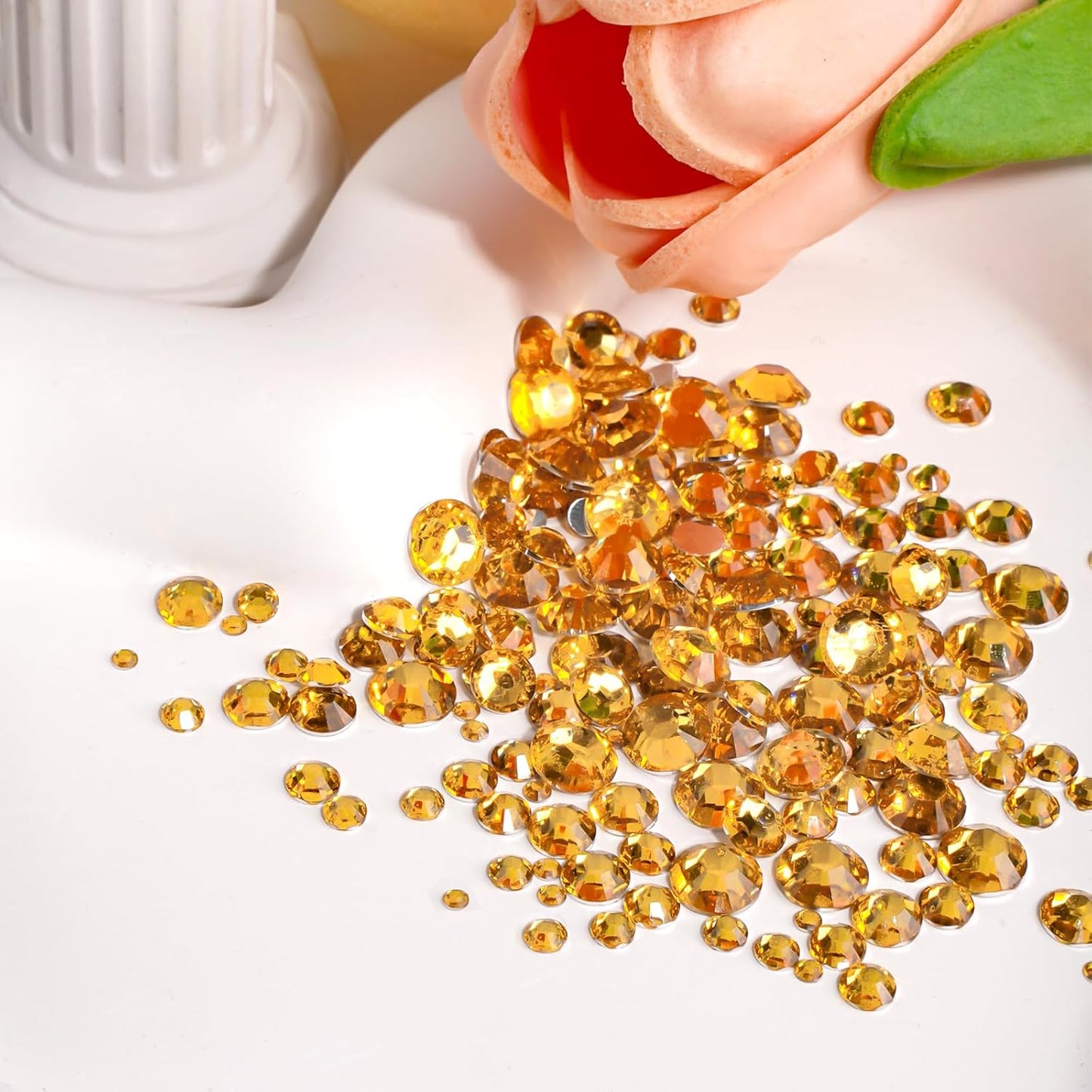 Canvalite 2784Pcs Gold Rhinestones Flatback Gems, Nail Rhinestones Nail Art Gems with Jewelry Glues, Pick Up Tweezers and Rhinestone Picker Dotting Pen, Nail Art Tools for Nails, Clothes, Face, Craft