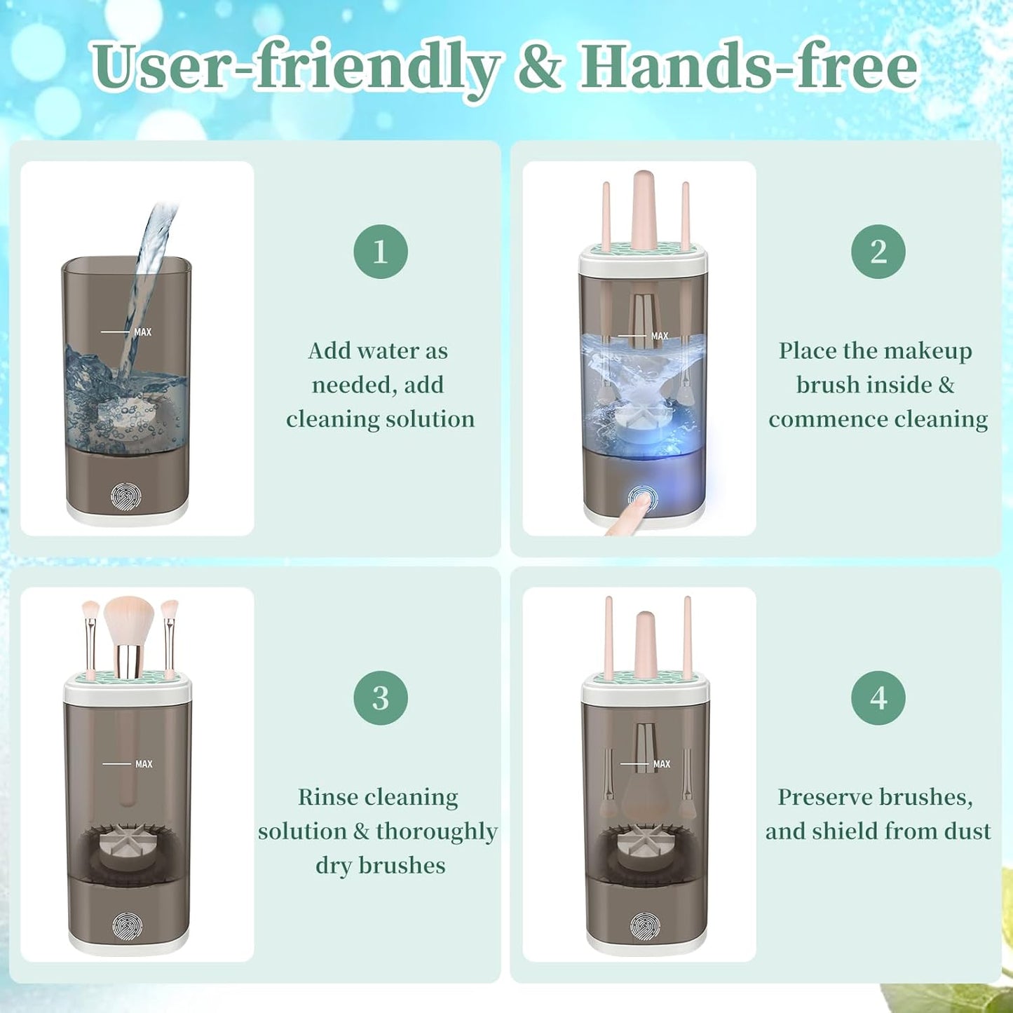 Electric Makeup Brush Cleaner Machine, Ultimate Efficient Automatic Cleaner for All Types of Makeup Brushes- Black