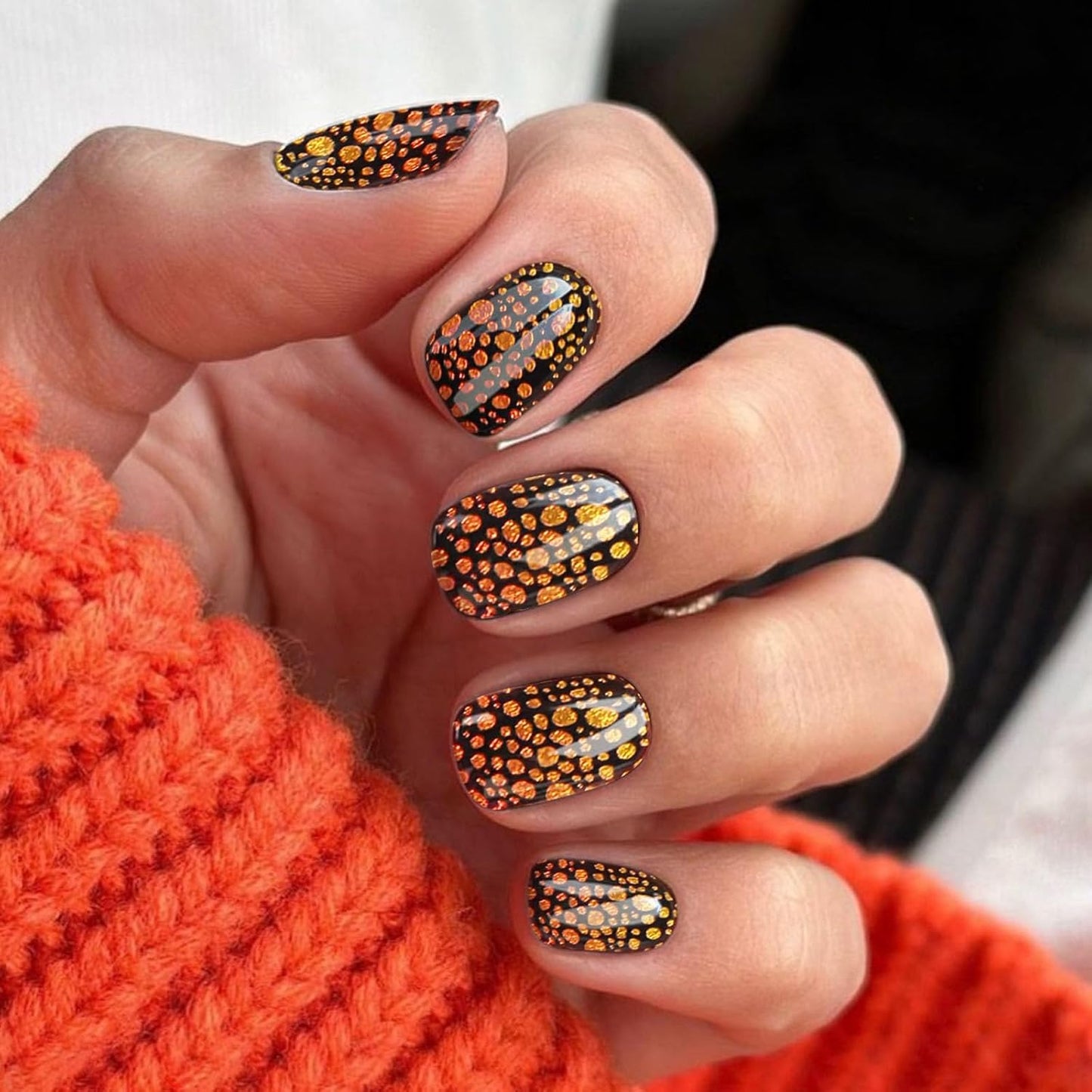 Semi Cured Gel Nail Strips with Gold and Black Designs Fall Gel nail stickers Sparkly Glossy Nail strips Salon Quality & Easy to Use 20 Pcs for Women