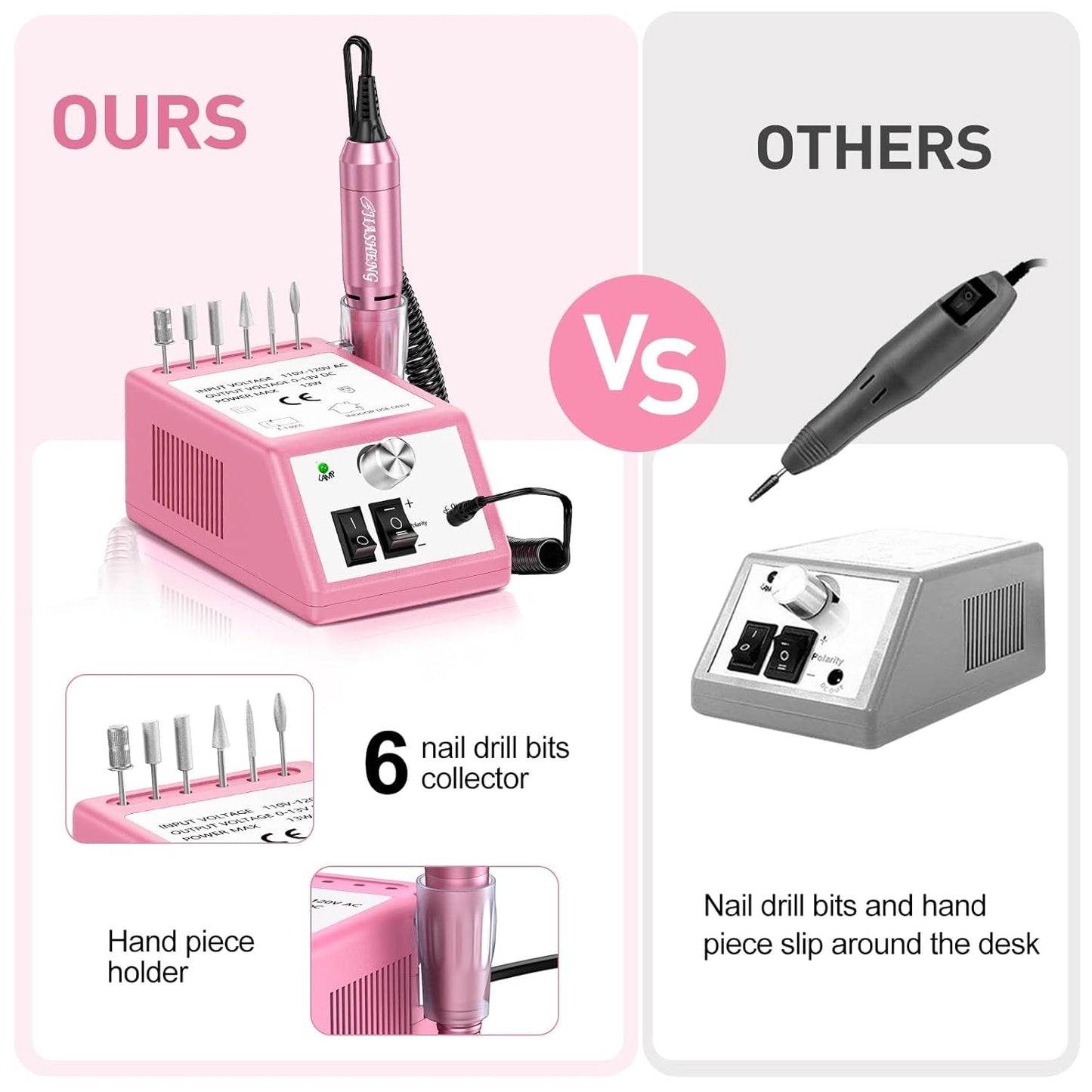 20000RPM Electric Nail Drill Professional Nail File Drill Acrylic Nails Kit for Manicure Gel Nail Polish Remover with 1 Pack of Sanding Bands(Pink)