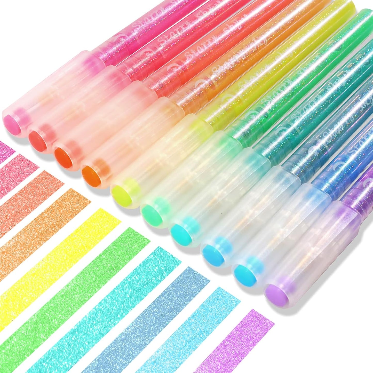 Glitter Highlighters Assorted Colors, 10-Count Chisel Tip Sparkle Highlighters, No Bleed Pastel Highlighter Marker Pens for Adult Coloring book Bible Journaling